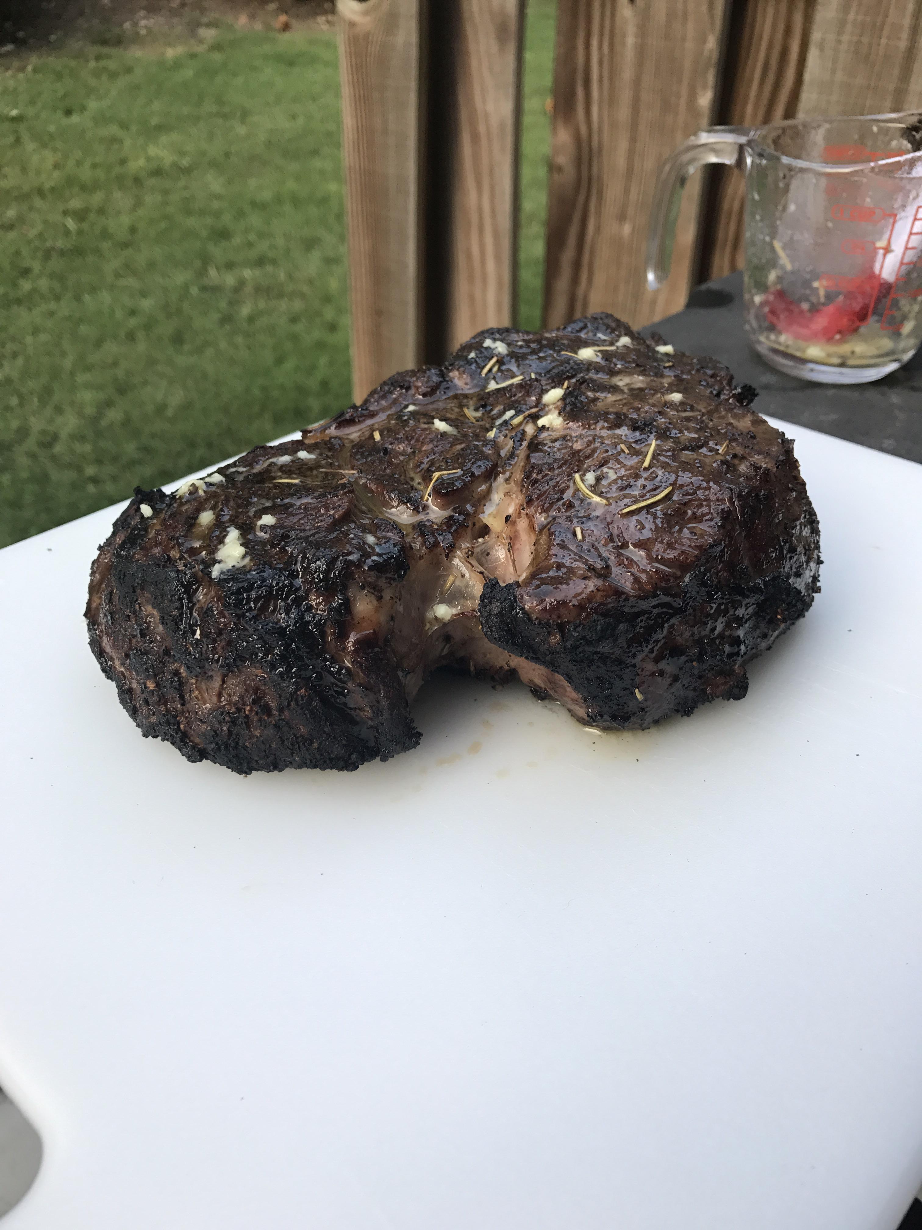 Sous vide ribeye with charcoal grill sear. 10/10 tender, 8/10 flavor. I