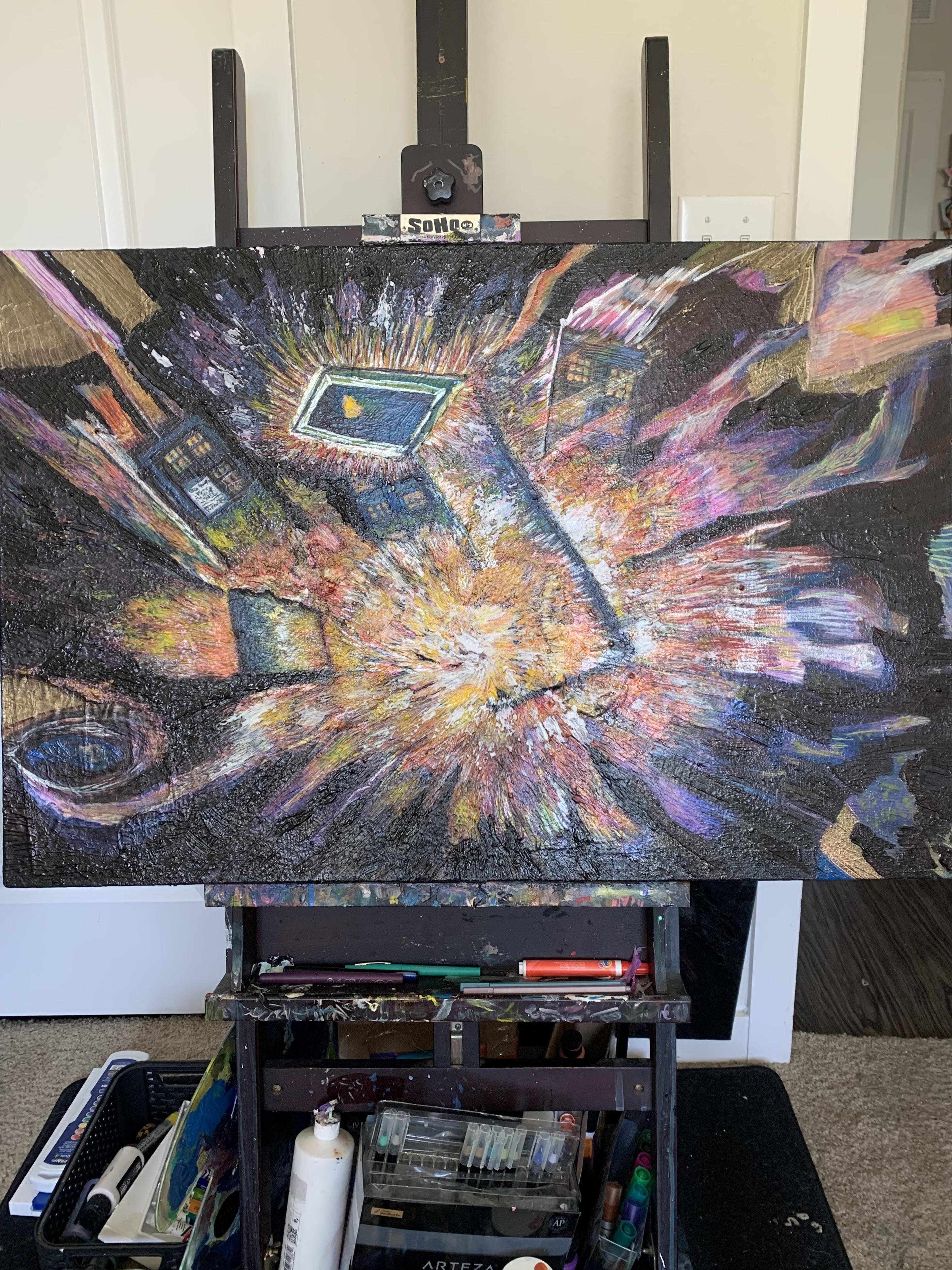 Finally finished! Water color mix oil, acrylic, iridescent acrylic