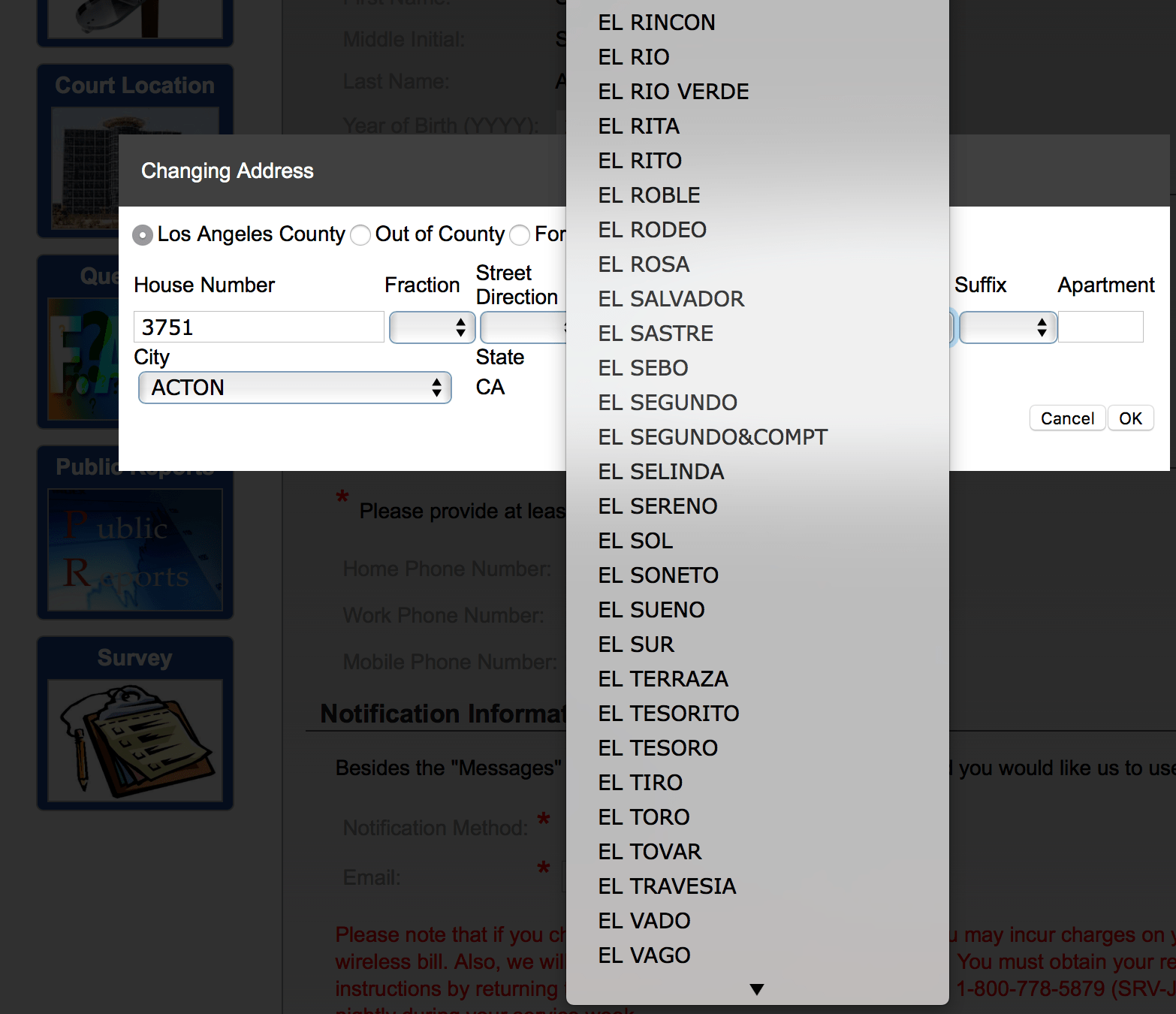 The LA County's site for Jury Duty checkins makes you pick from a drop