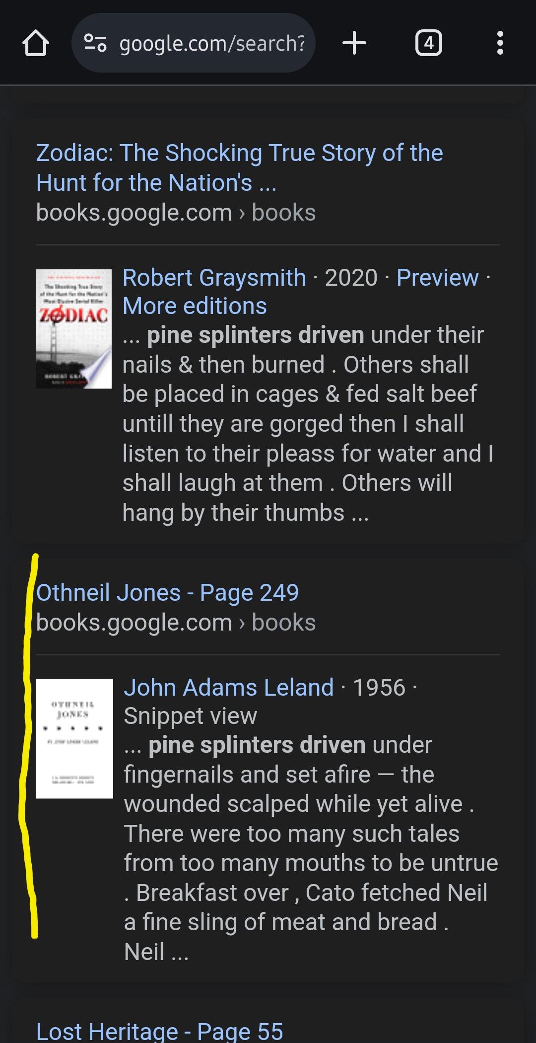 Reference to pine splinters under fingernails r/ZodiacKiller