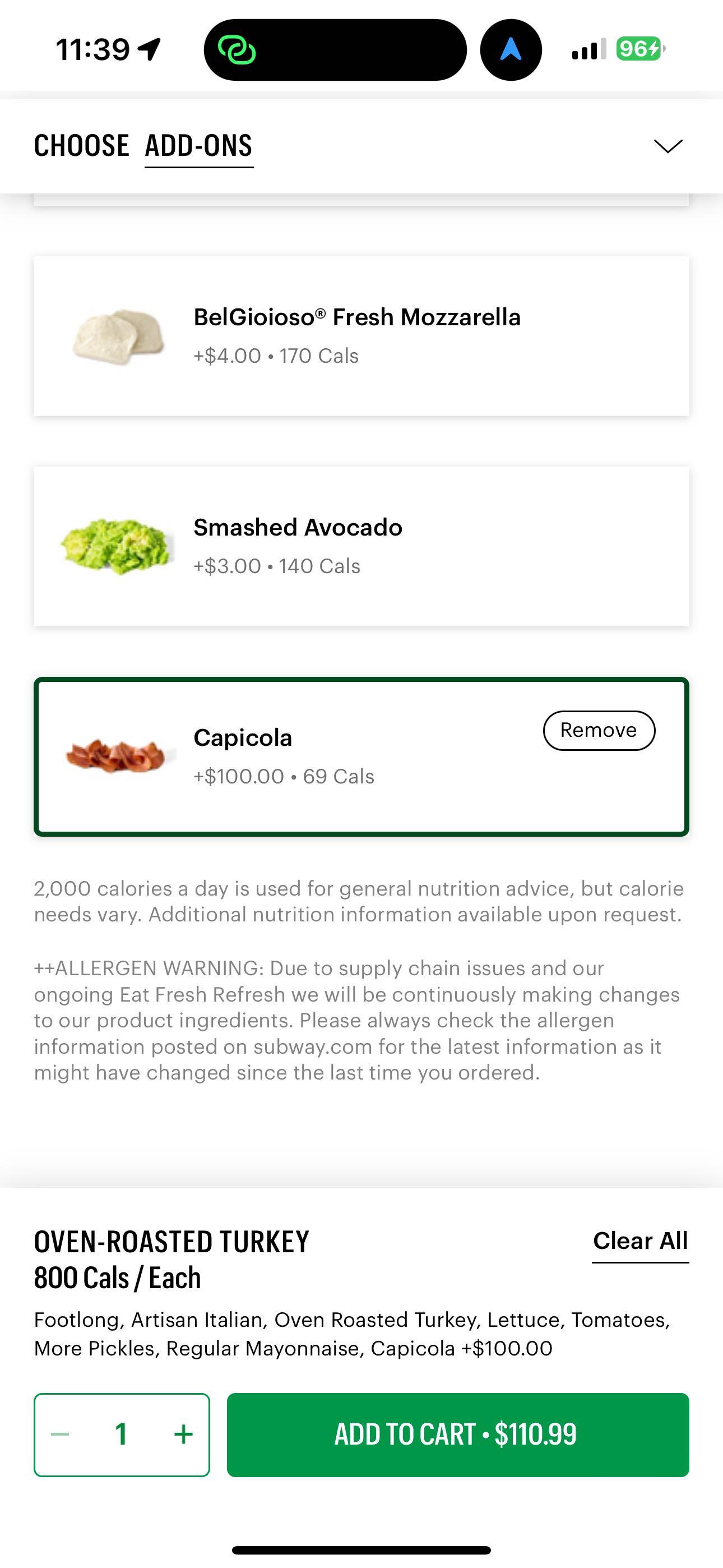 100 Capicola? r/subway