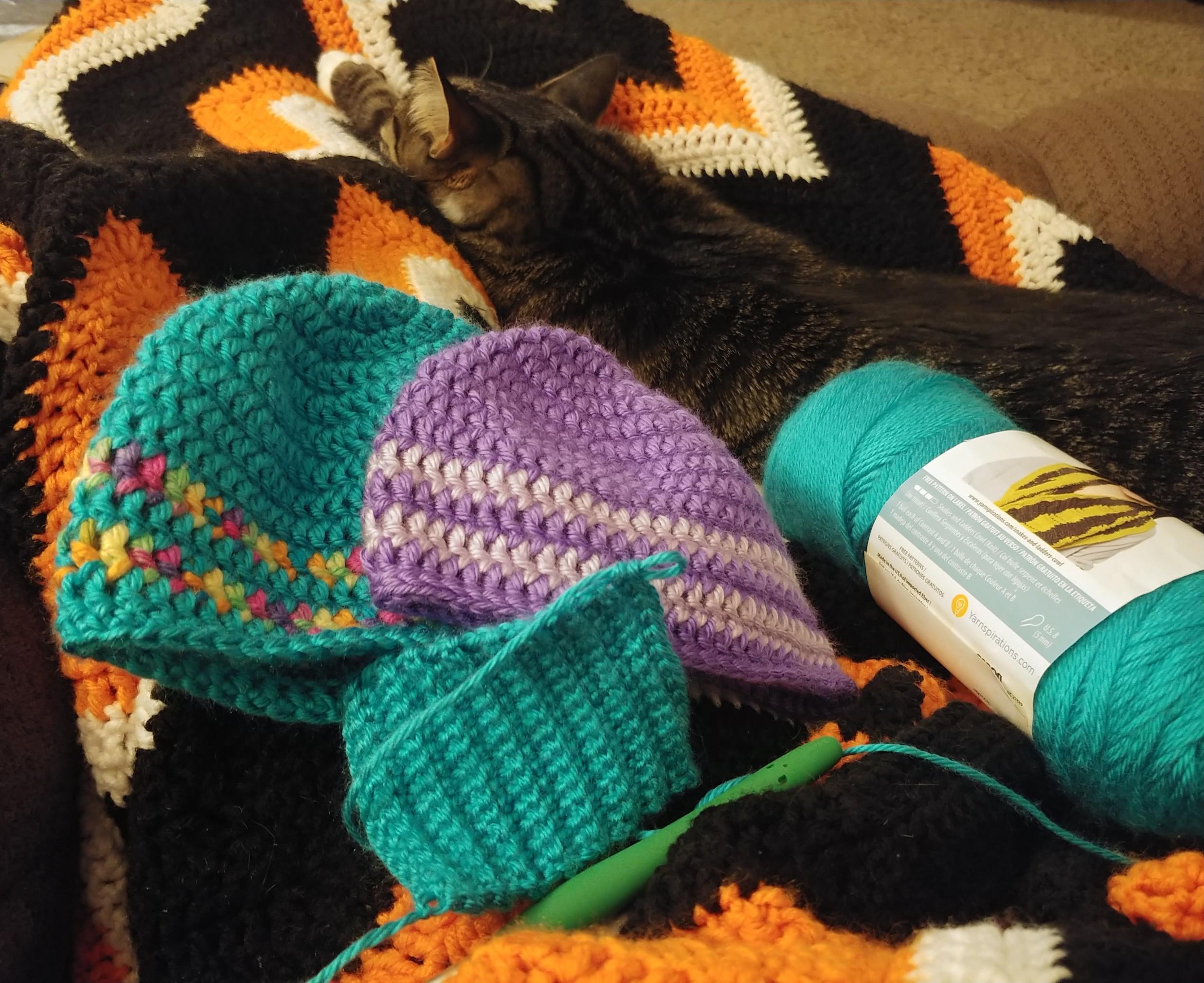 Working on some hats, gloves, and scarves to donate to the local