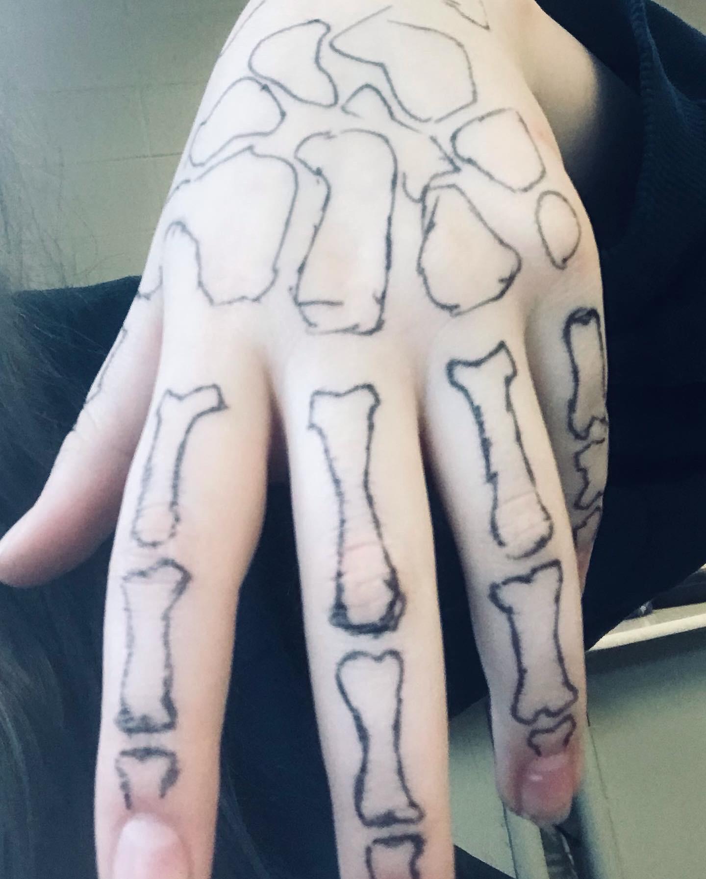 Skeleton Hand Drawing On Hand
