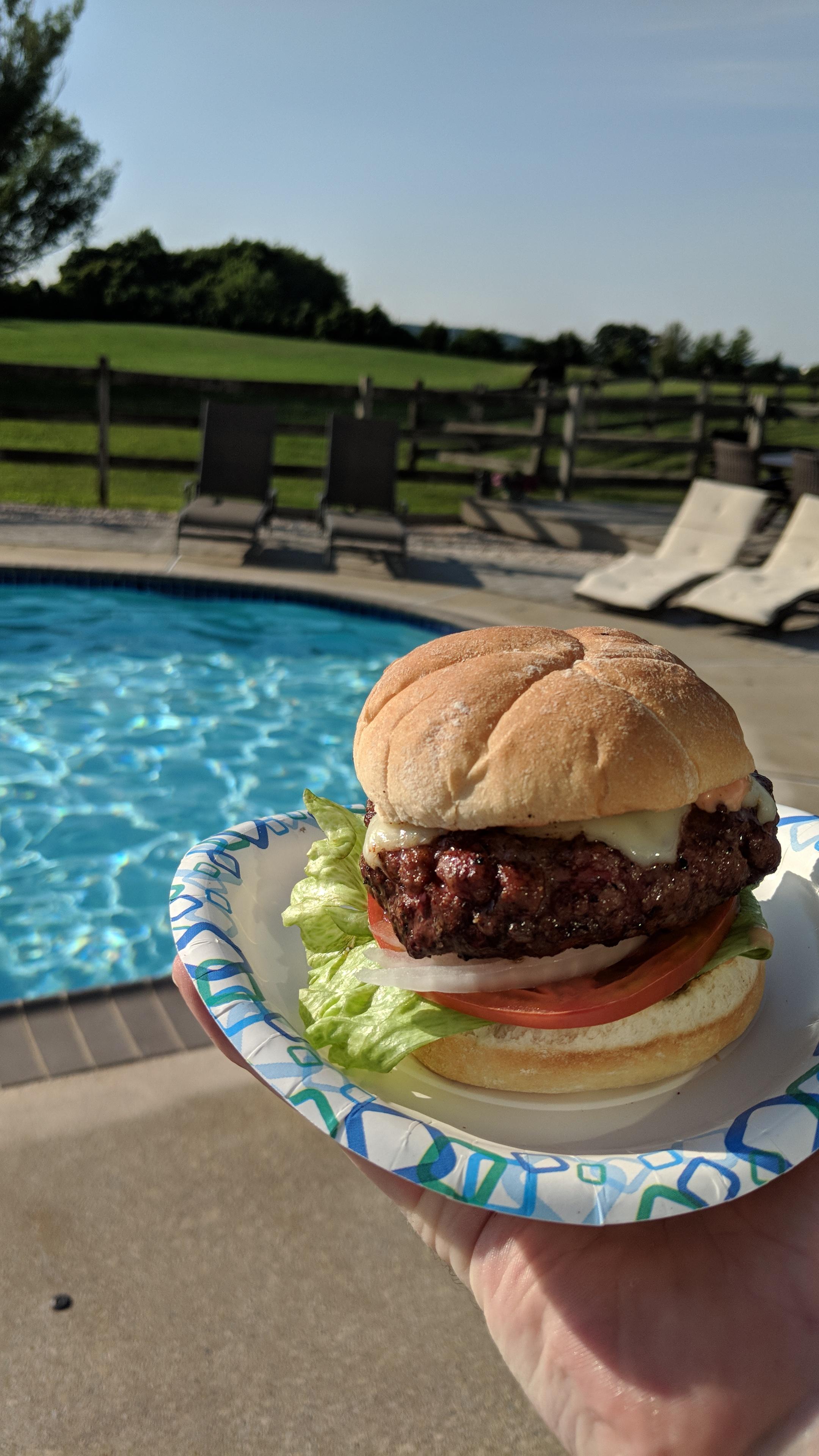 [Homemade] A perfect poolside burger r/food