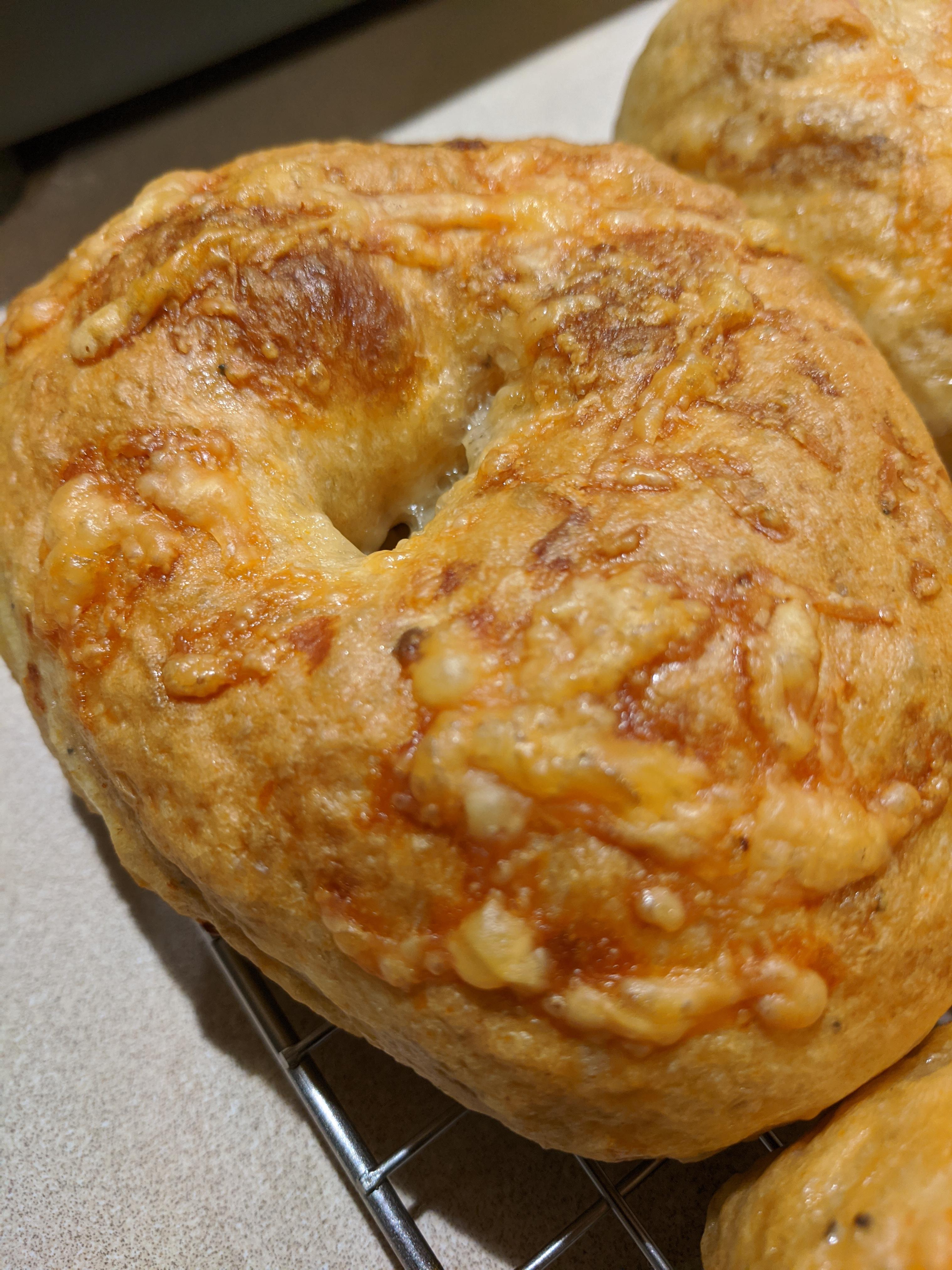 Sundried tomato and Asiago cheese bagel. Started expanding my bread