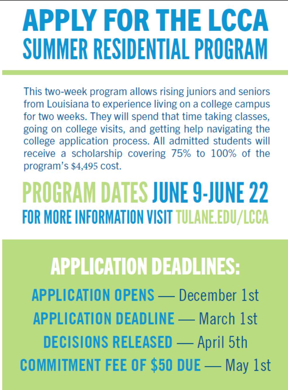 LCCA Summer Residential Program r/Tulane