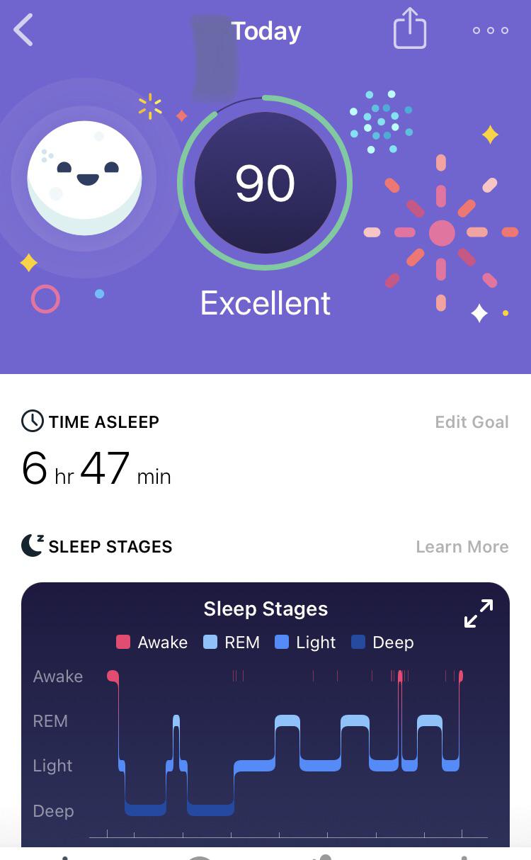 sleep score 90 with less than 7 hrs of sleep 😲 and it actually feels