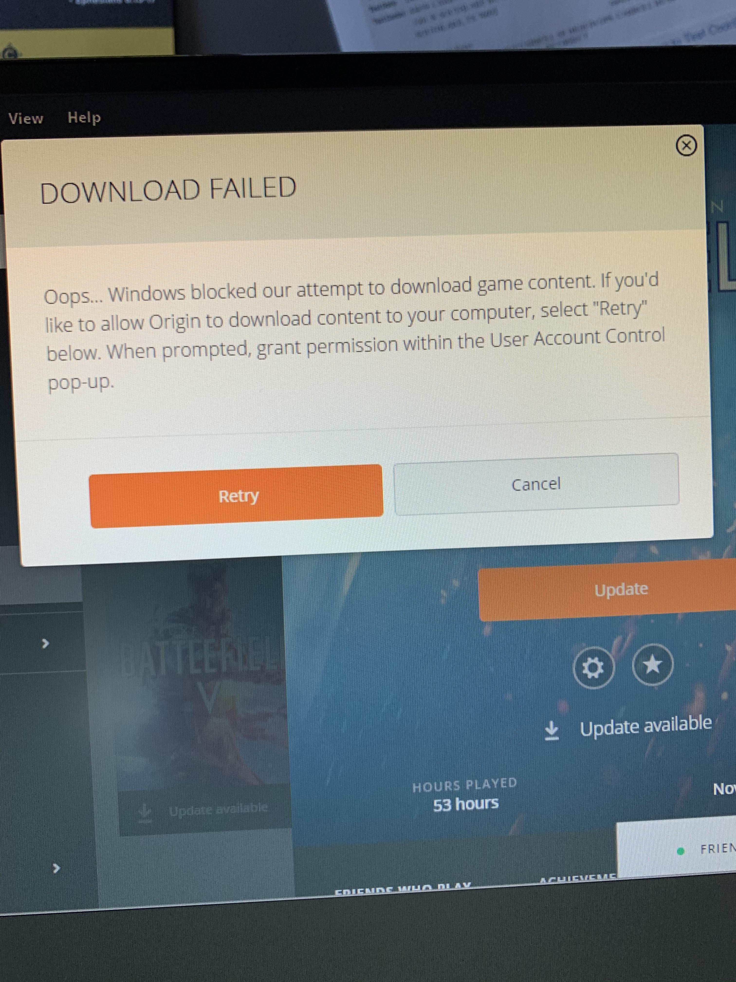 This keeps popping up while I’m trying to update my games. It says