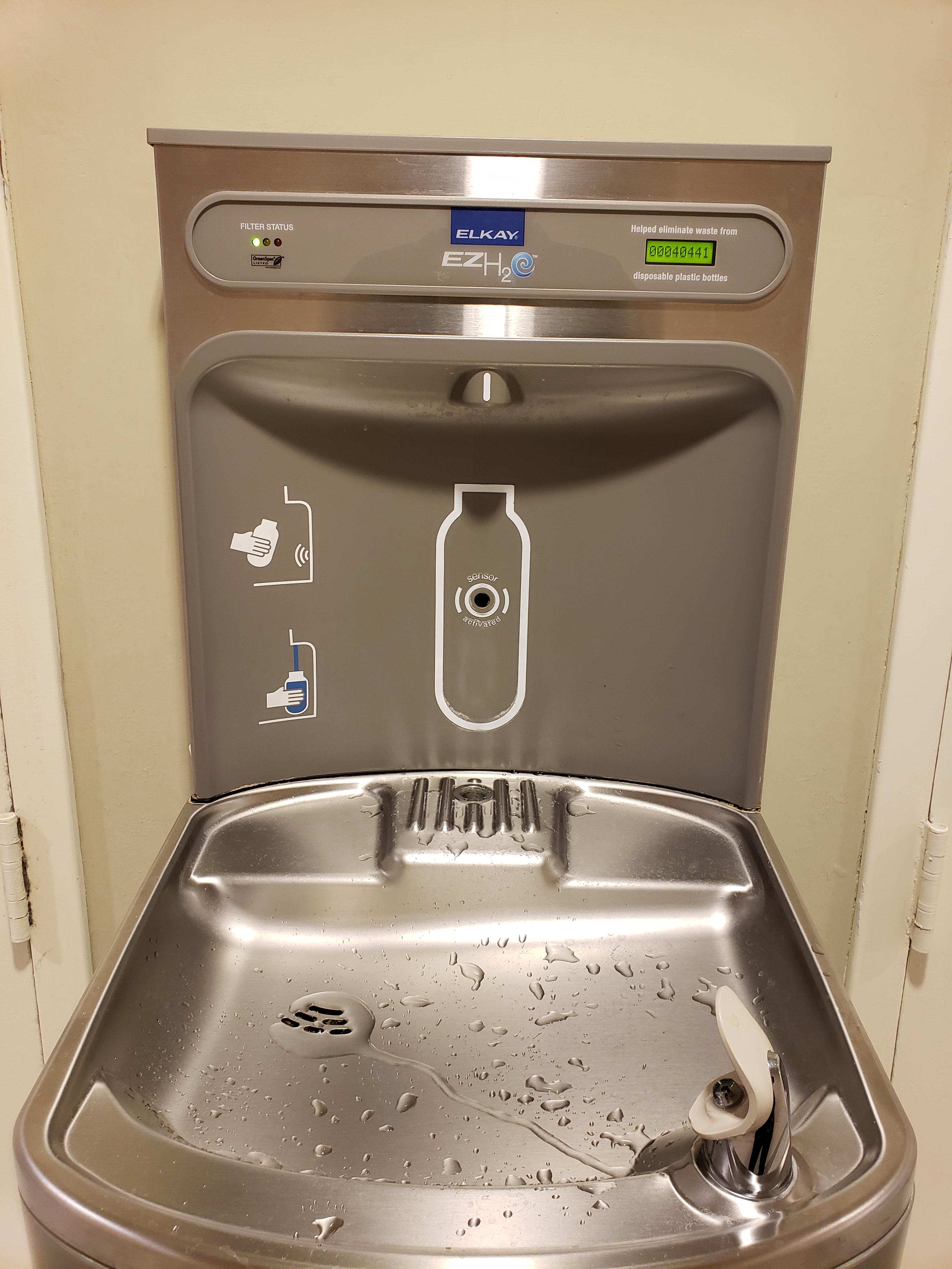 Water Fountain allows easy bottle fill up and keeps count of plastic