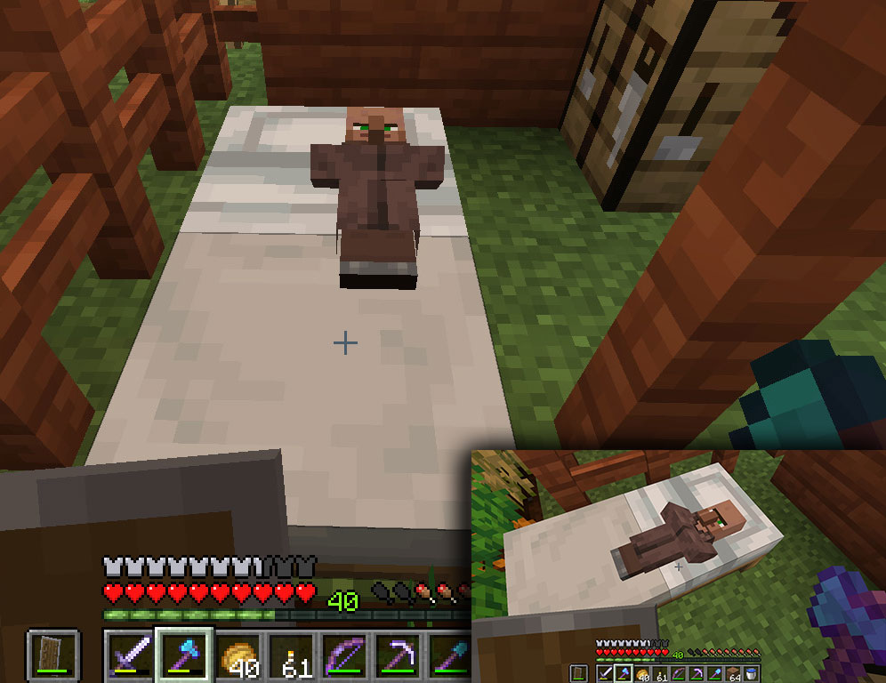 Baby Villager enjoying his king sized bed r/Minecraft