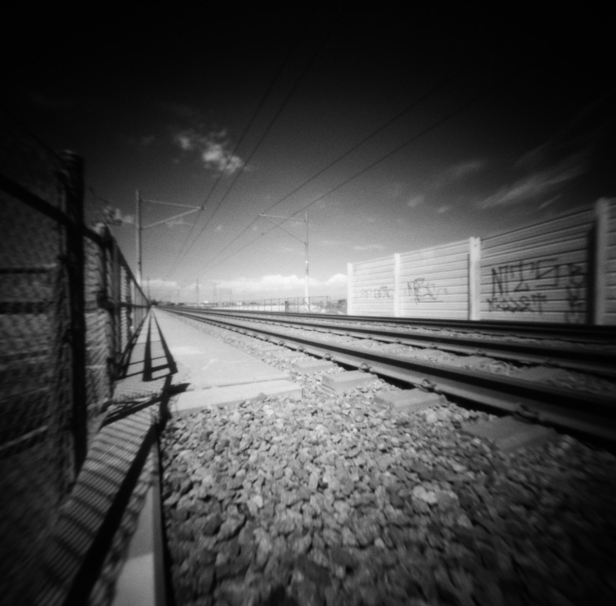 tracks Ondu 6x6 pinhole Ilford FP4 red filter r/analog