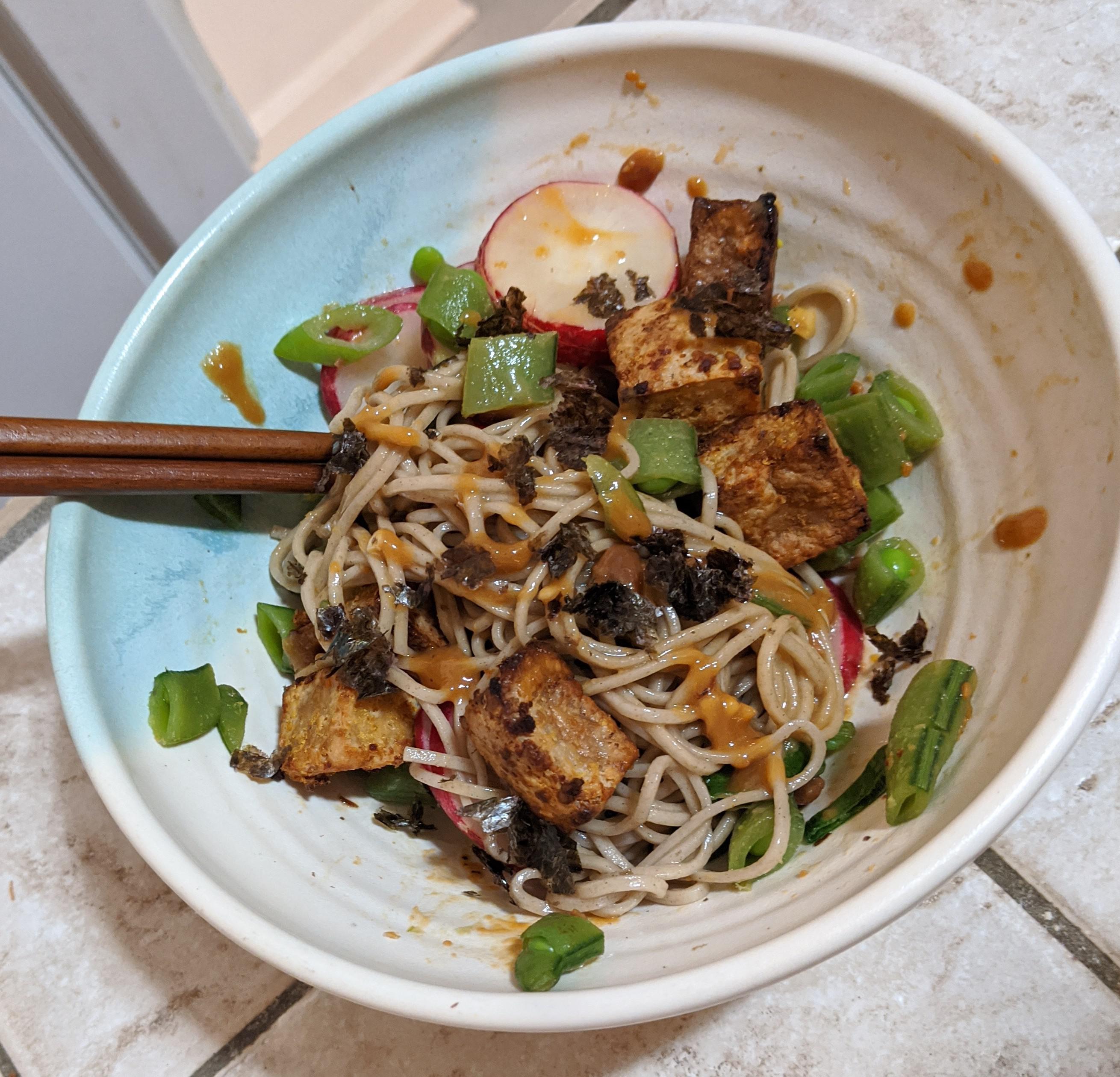Week 2 Miso Soba with Tofu and Miso Mustard Dressing, recipe by Bon