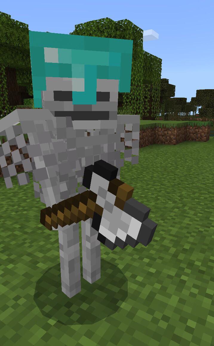 Minecraft Bedrock. /replaceitem entity e[type=skeleton] slot.weapon.mainhand 0 iron_axe