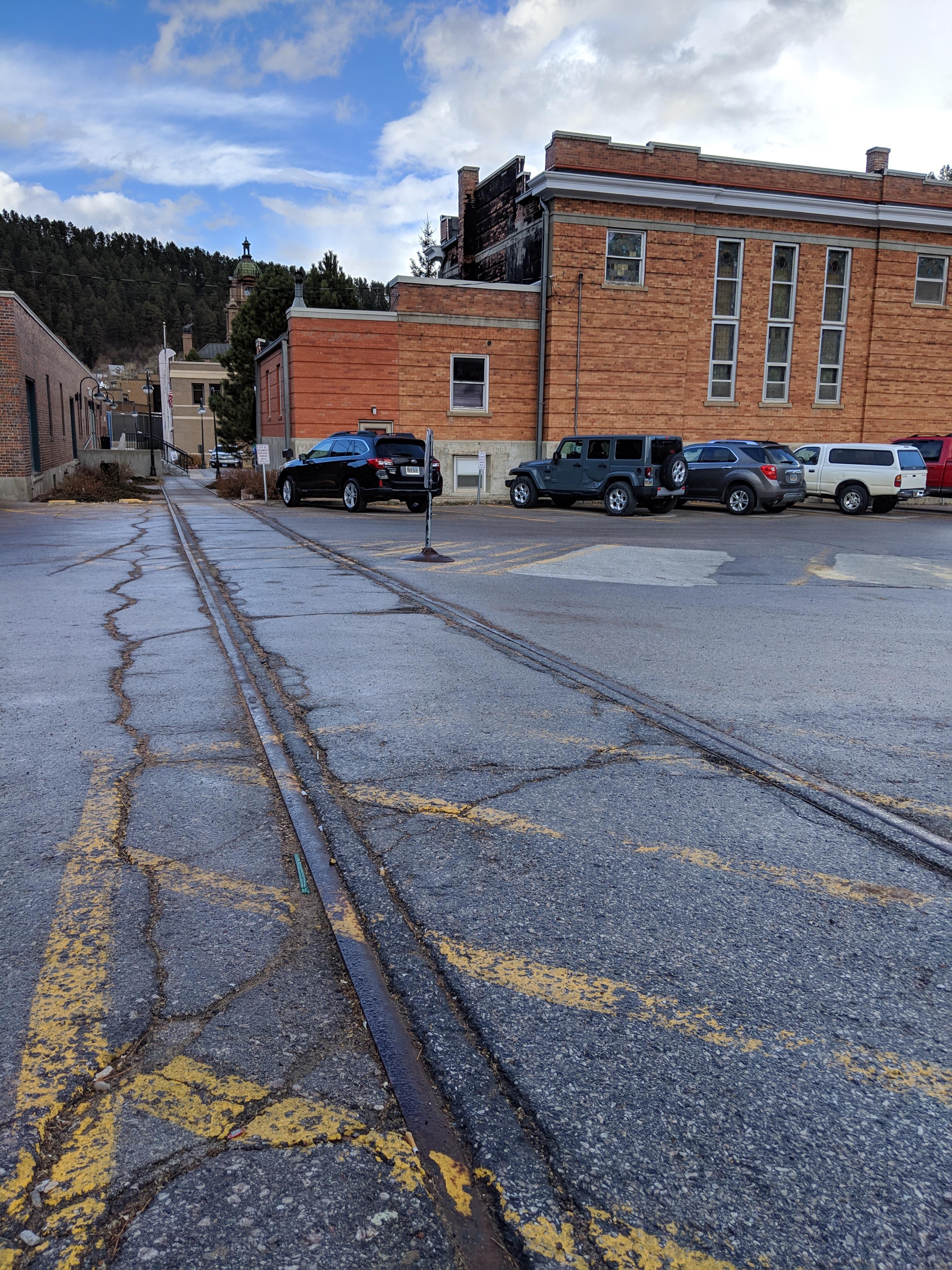 Remnants of the Deadwood Central Railroad in the Dollar General parking