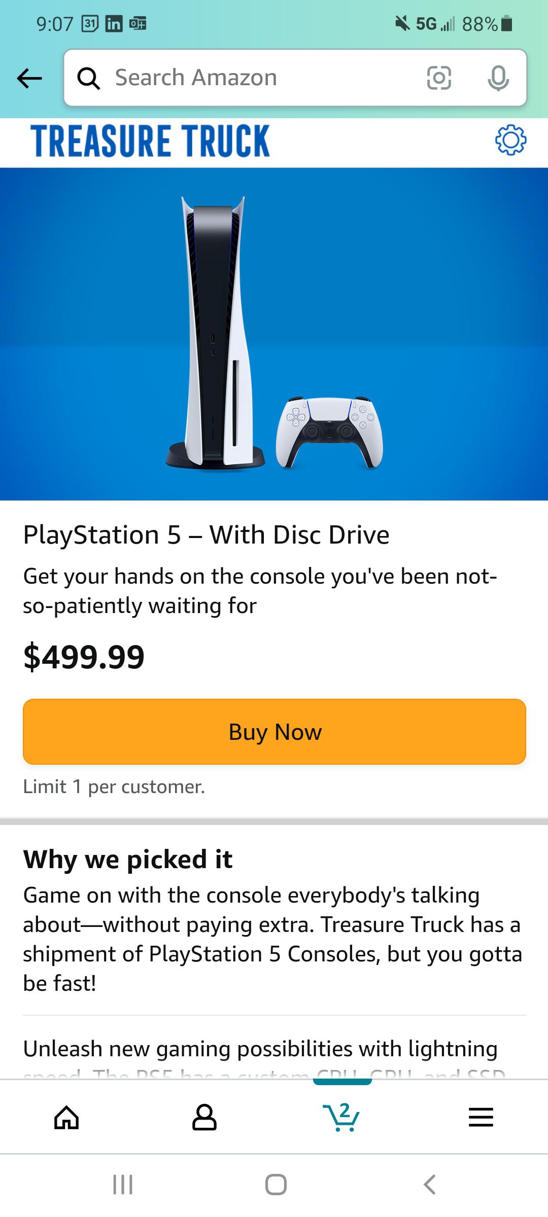 PS5 (w/ disc drive) on the Amazon Treasure Truck in Phoenix, AZ today