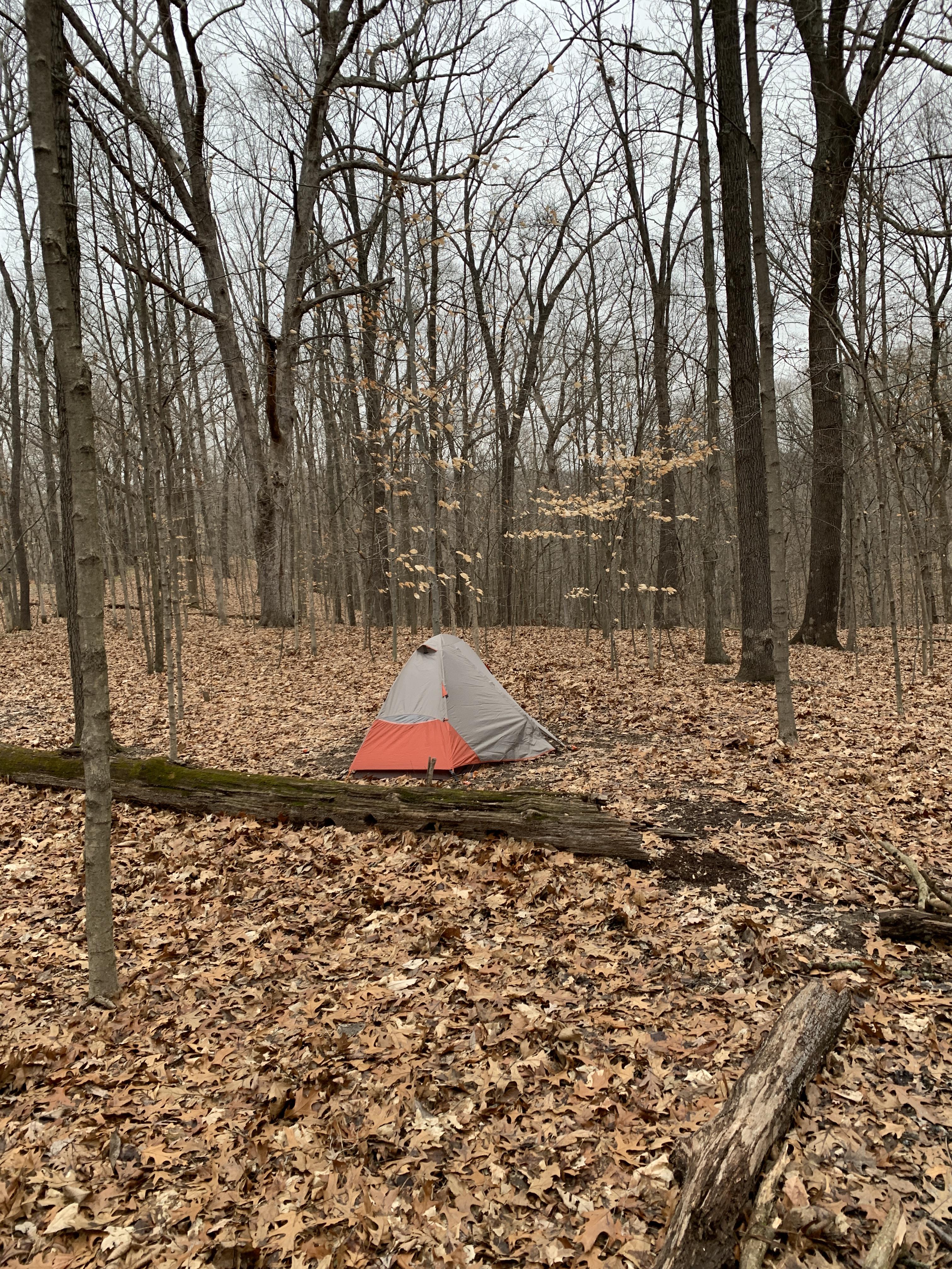 First hike and camp of the year. Forest Glen Preserve. Near Danville IL
