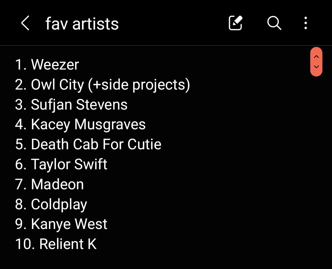 I updated my top 10 favorite artists today, what's yours? r/Sufjan