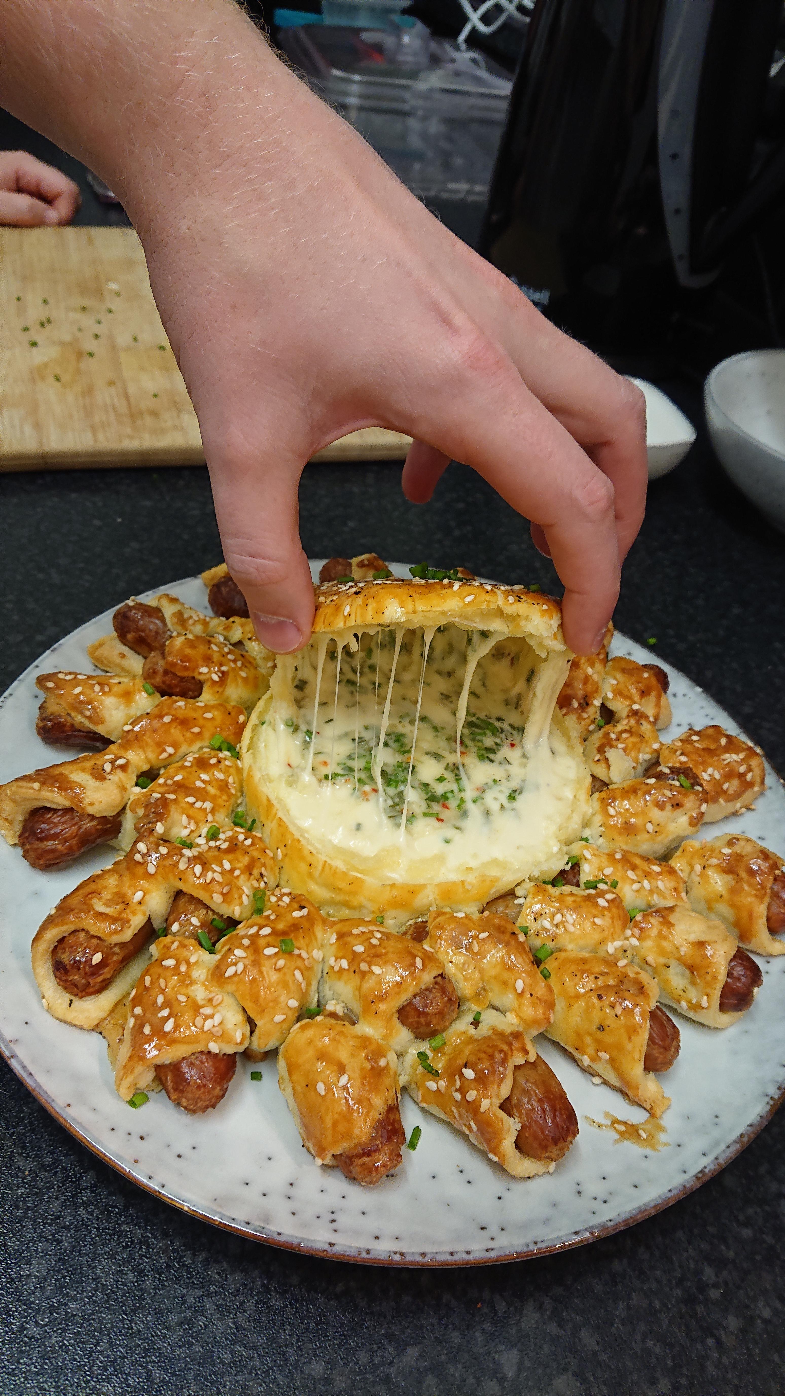 We made the Pigs in a Blanket baked Brie, but couldn't find a good Brie