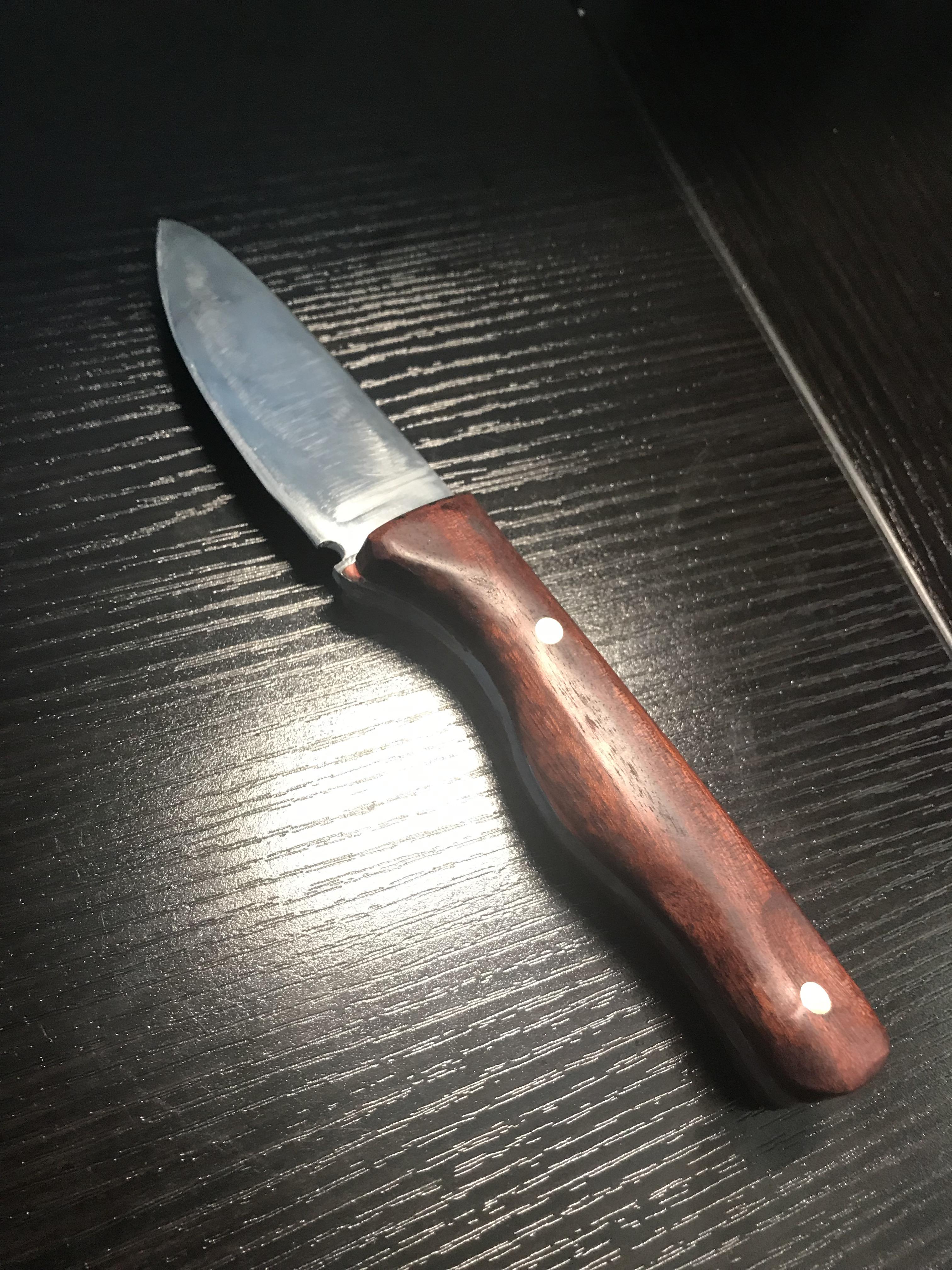 Obligatory first knife post. 1095 steel, canola oil quench. She ain't super pretty but she's my