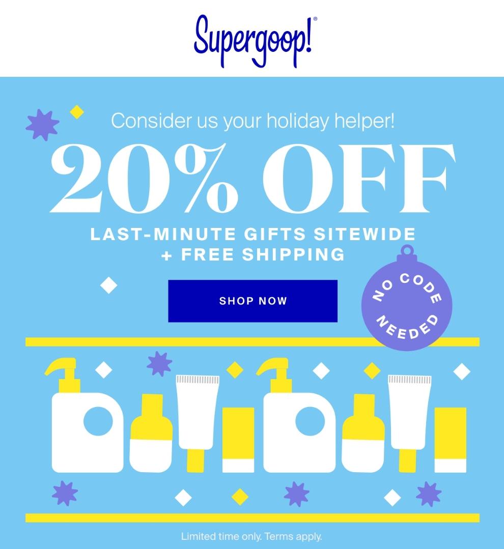 Supergoop 20 off Sitewide (Exclusions Apply), Discount Applies at