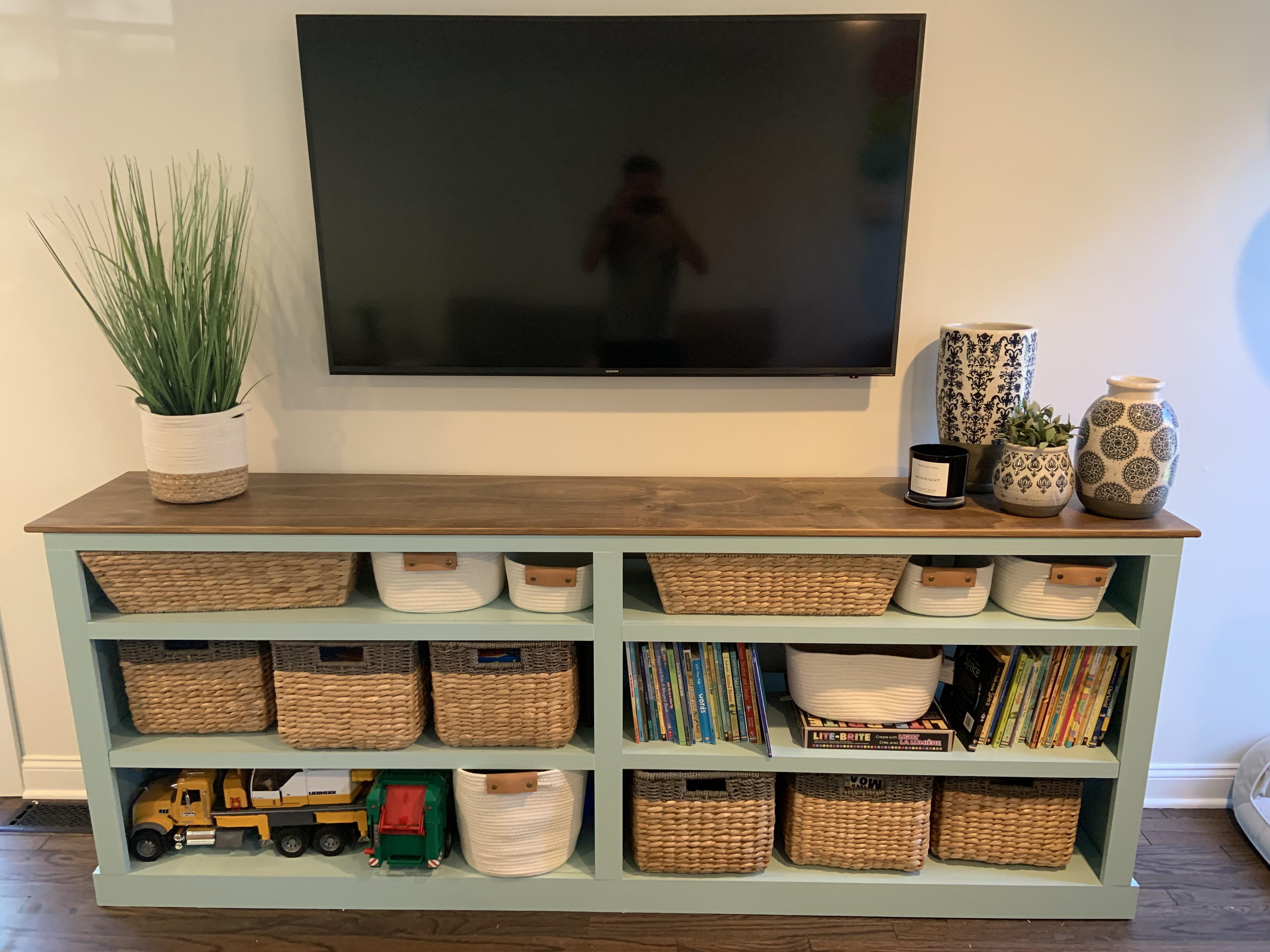 Entertainment Center Needed more room for baskets r/BeginnerWoodWorking
