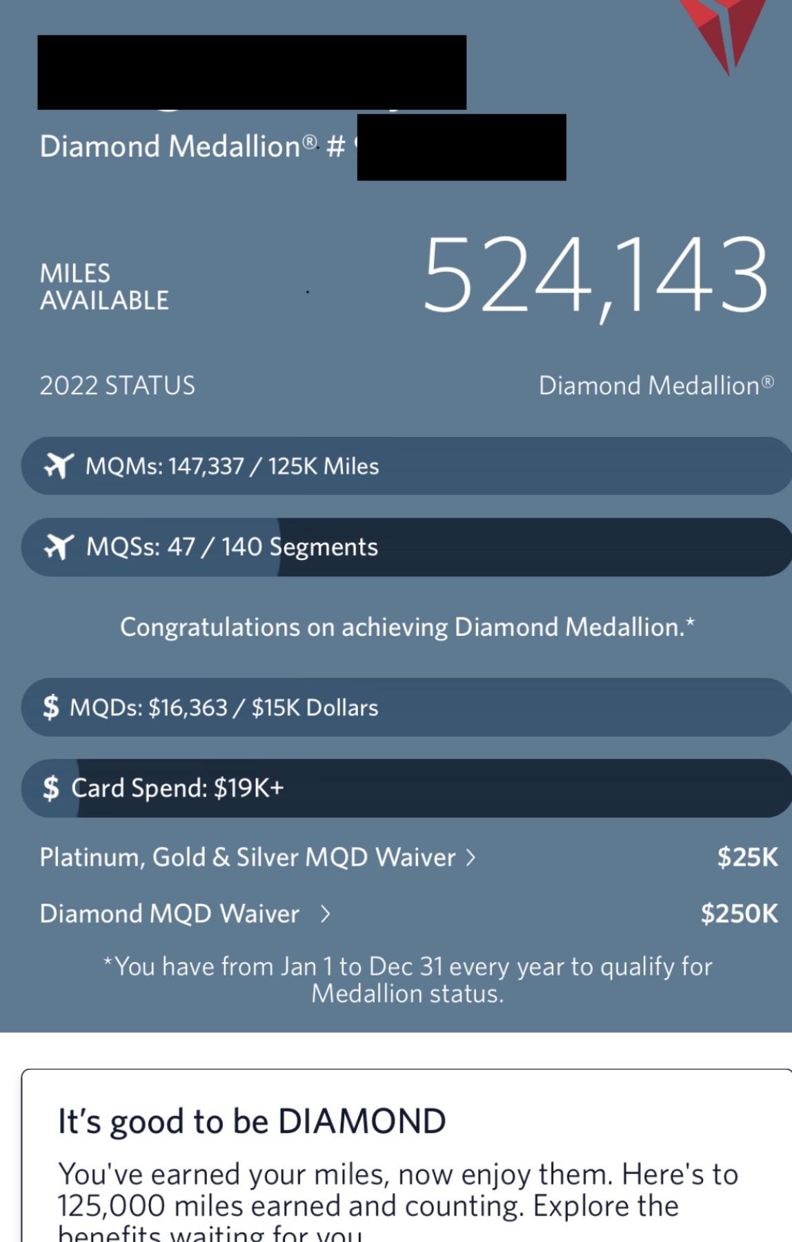 Diamond Medallion this year again!! r/delta