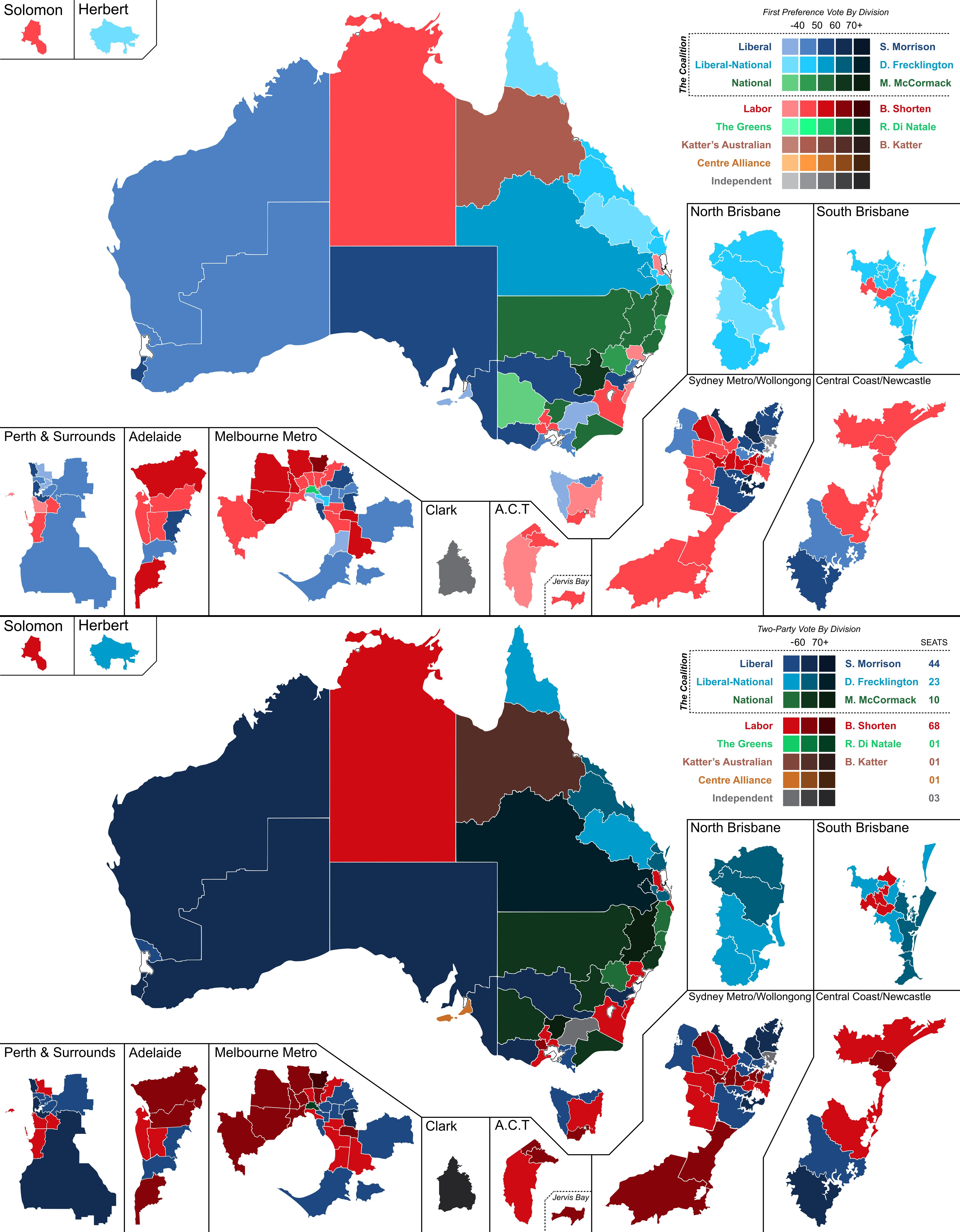 2019 Australian federal election Vote Strength Top is Primary Vote
