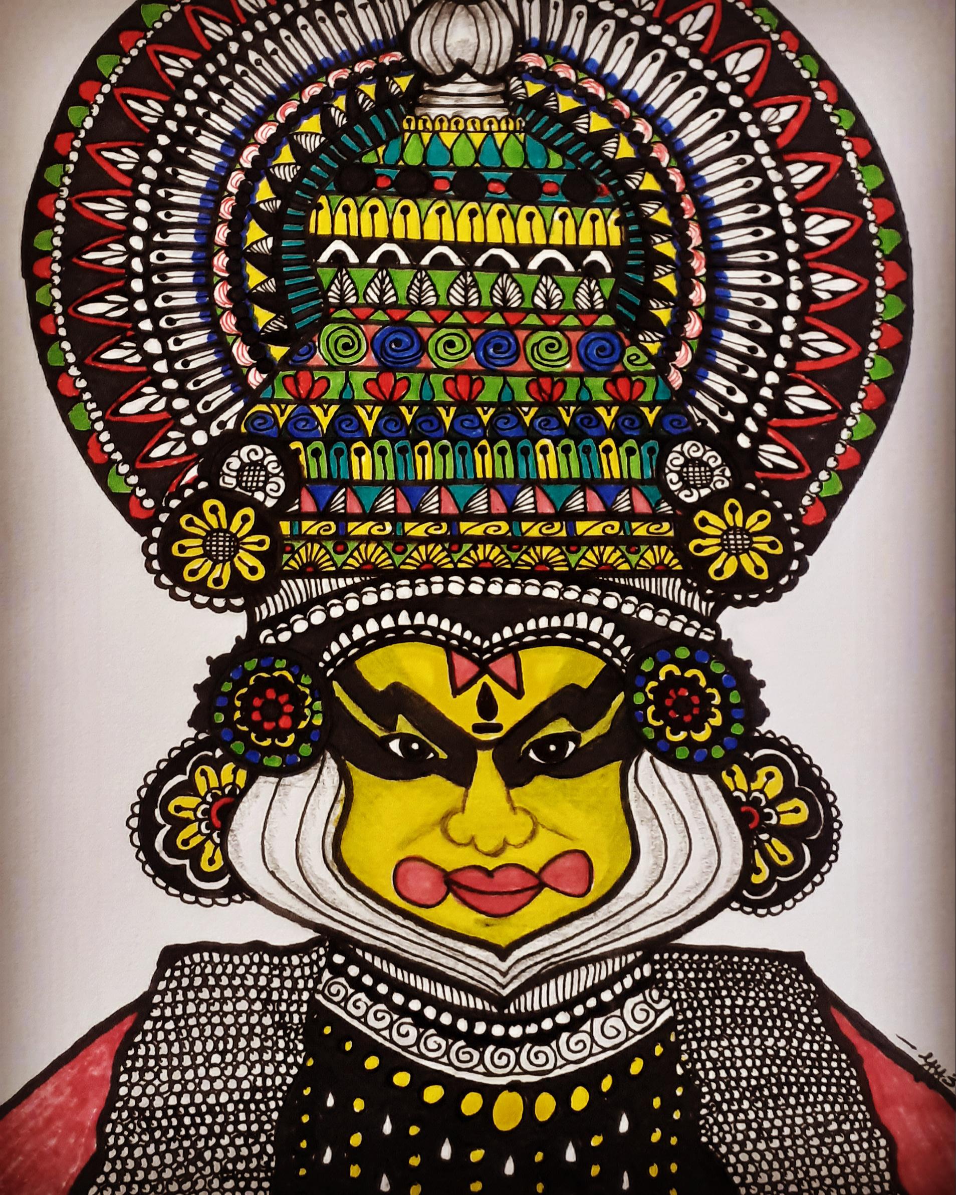 Kathakali Face Pencil Drawing