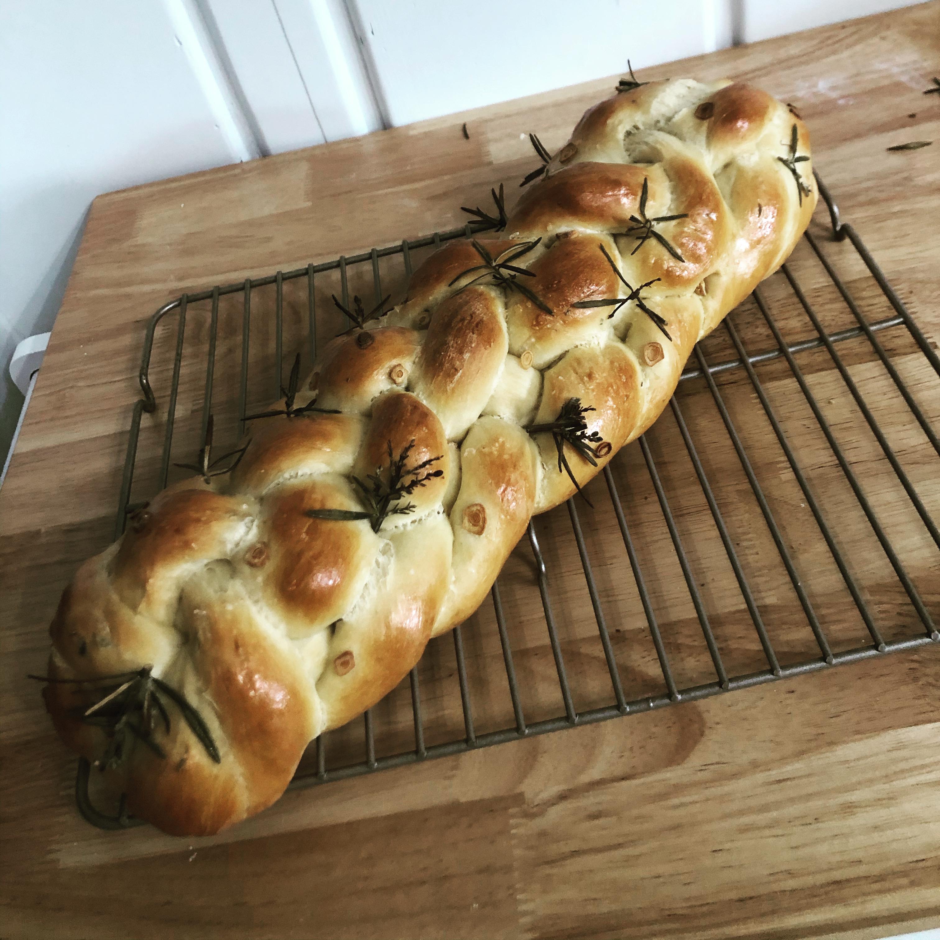Rosemary garlic 8 plaited challah I made for my inlaws Christmas party