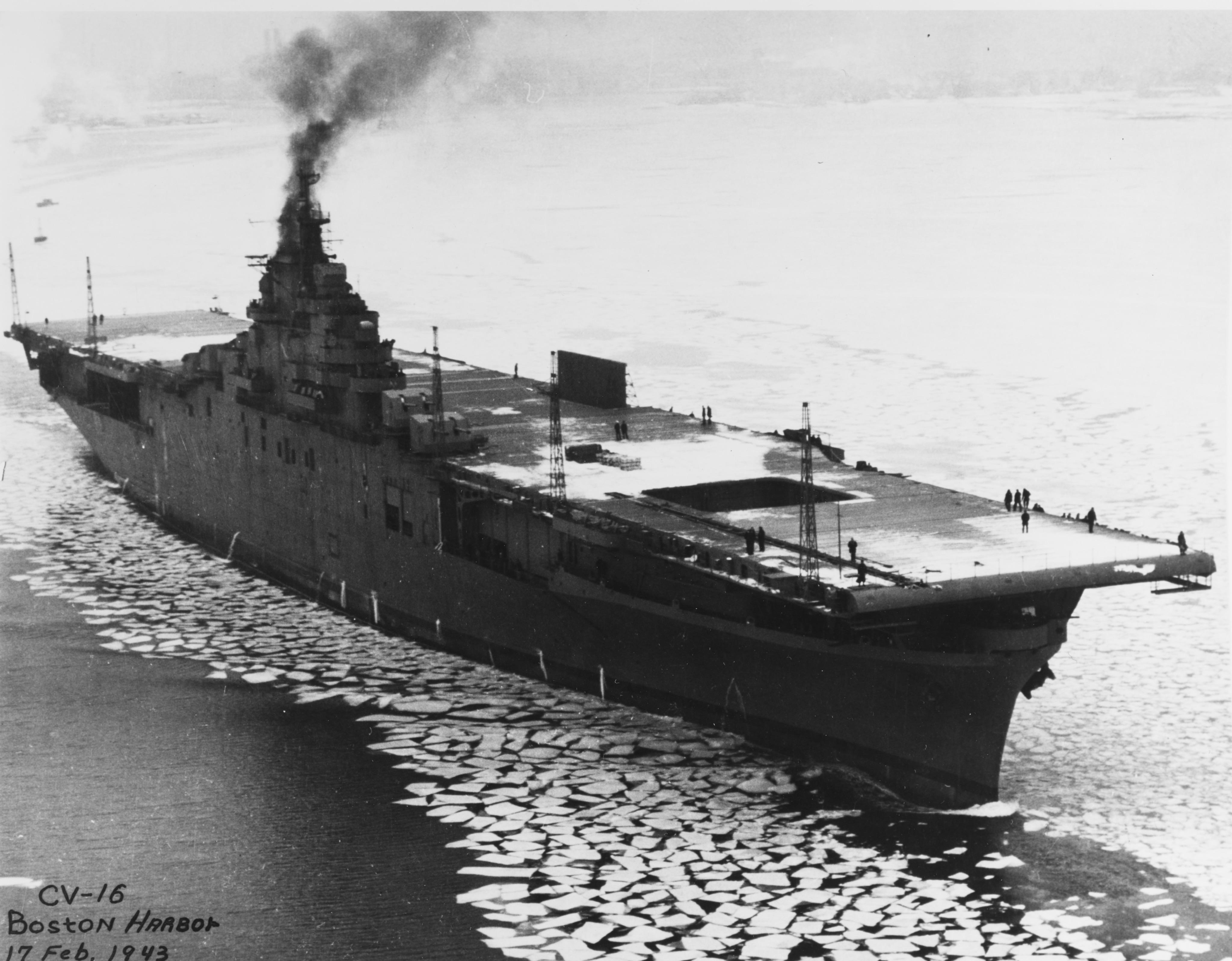 Essexclass aircraft carrier USS Lexington (CV16) steams through