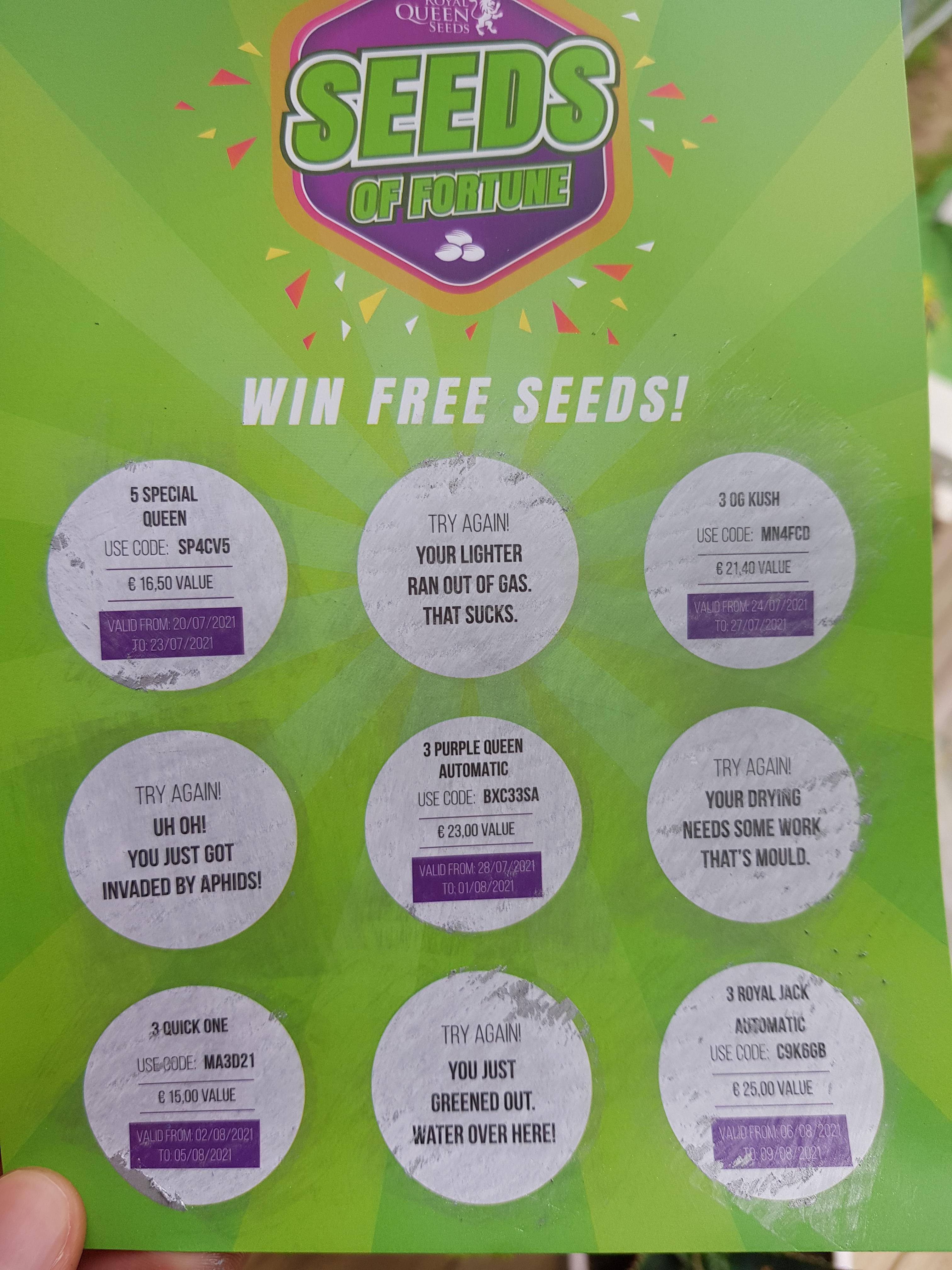 RQS seed coupons for you, none of them are used ;) r/microgrowery