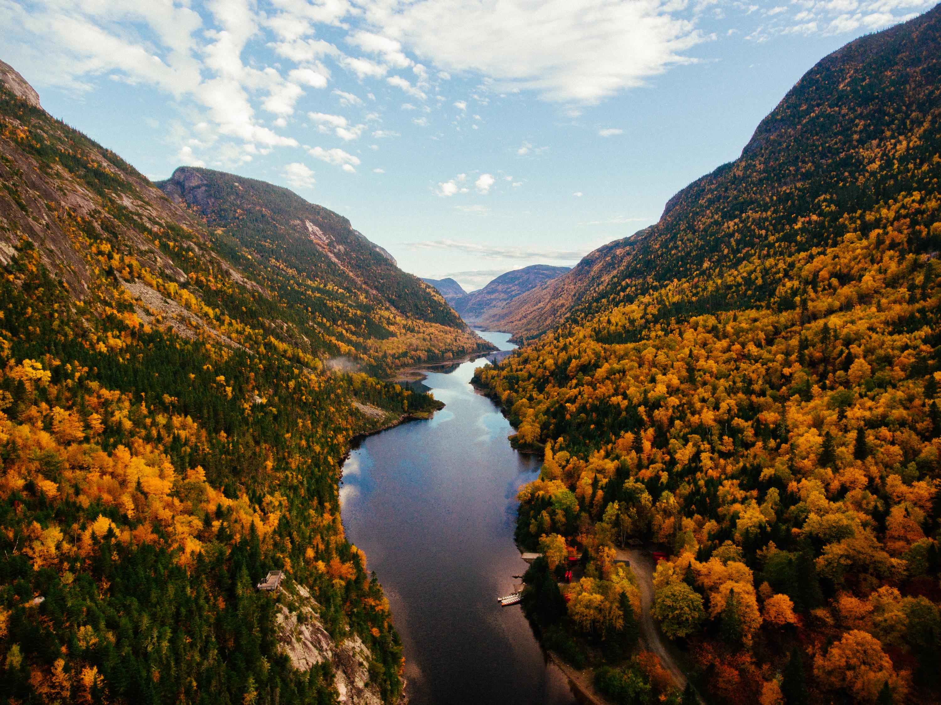 Aerial view of the autumn colours in Parc National des de
