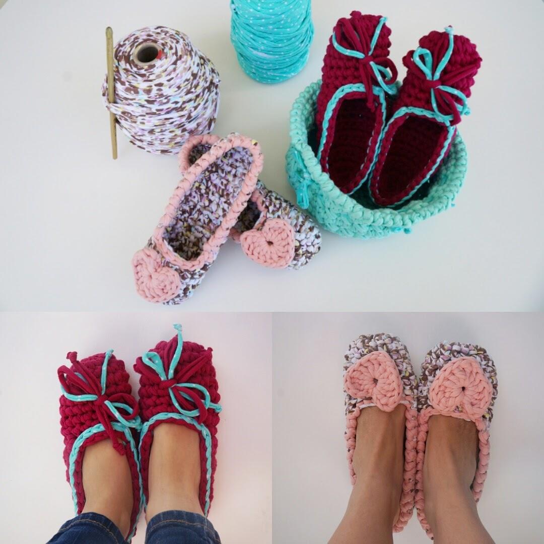 First time crochetting slippers with tshirt yarn. So soft and