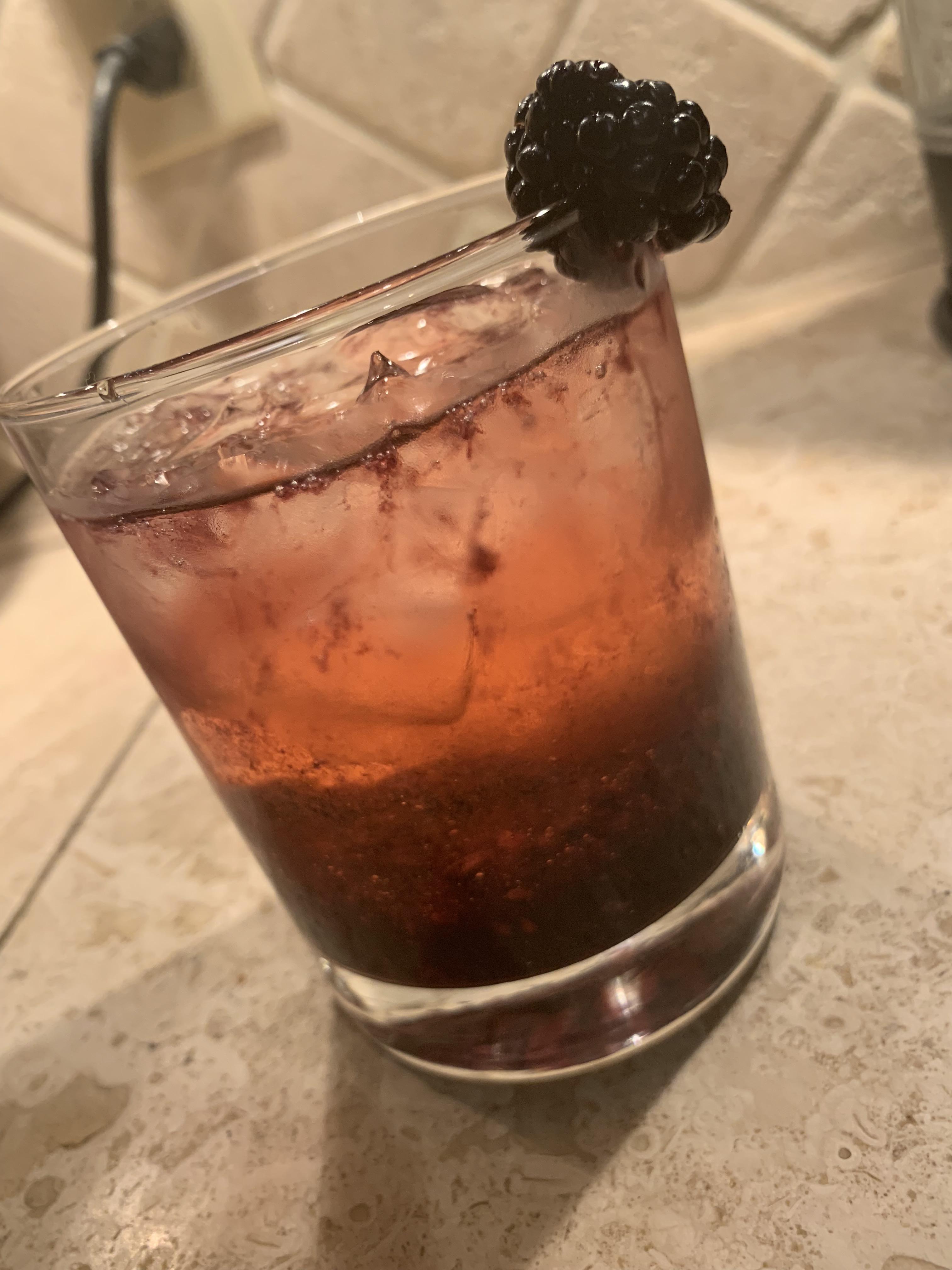 Vodka tonic with muddled blackberries & honey. r/cocktails