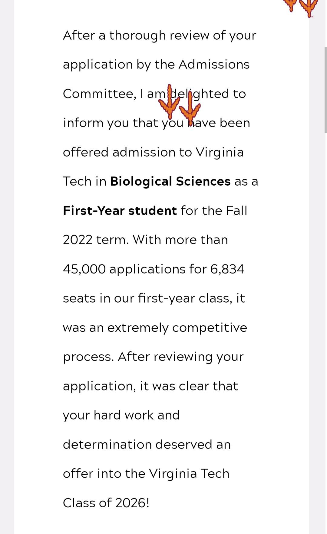Why does it say the VT acceptance rate is 65 online if only about 15