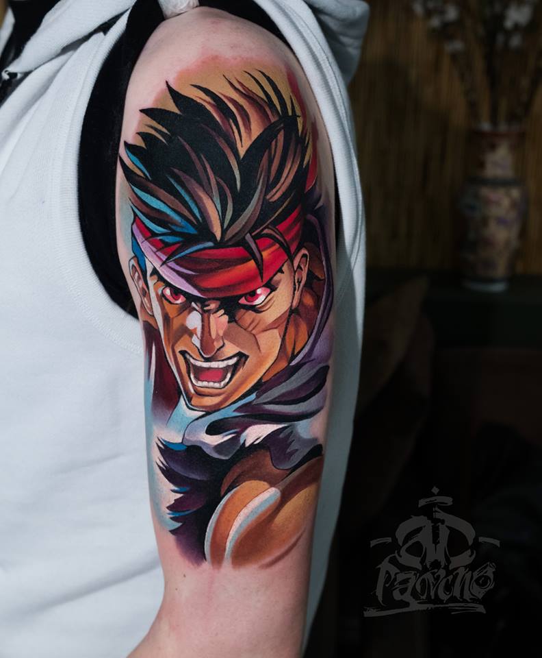 Insane tattoo of Ryu by Alex Pancho, Poland. Sadly not