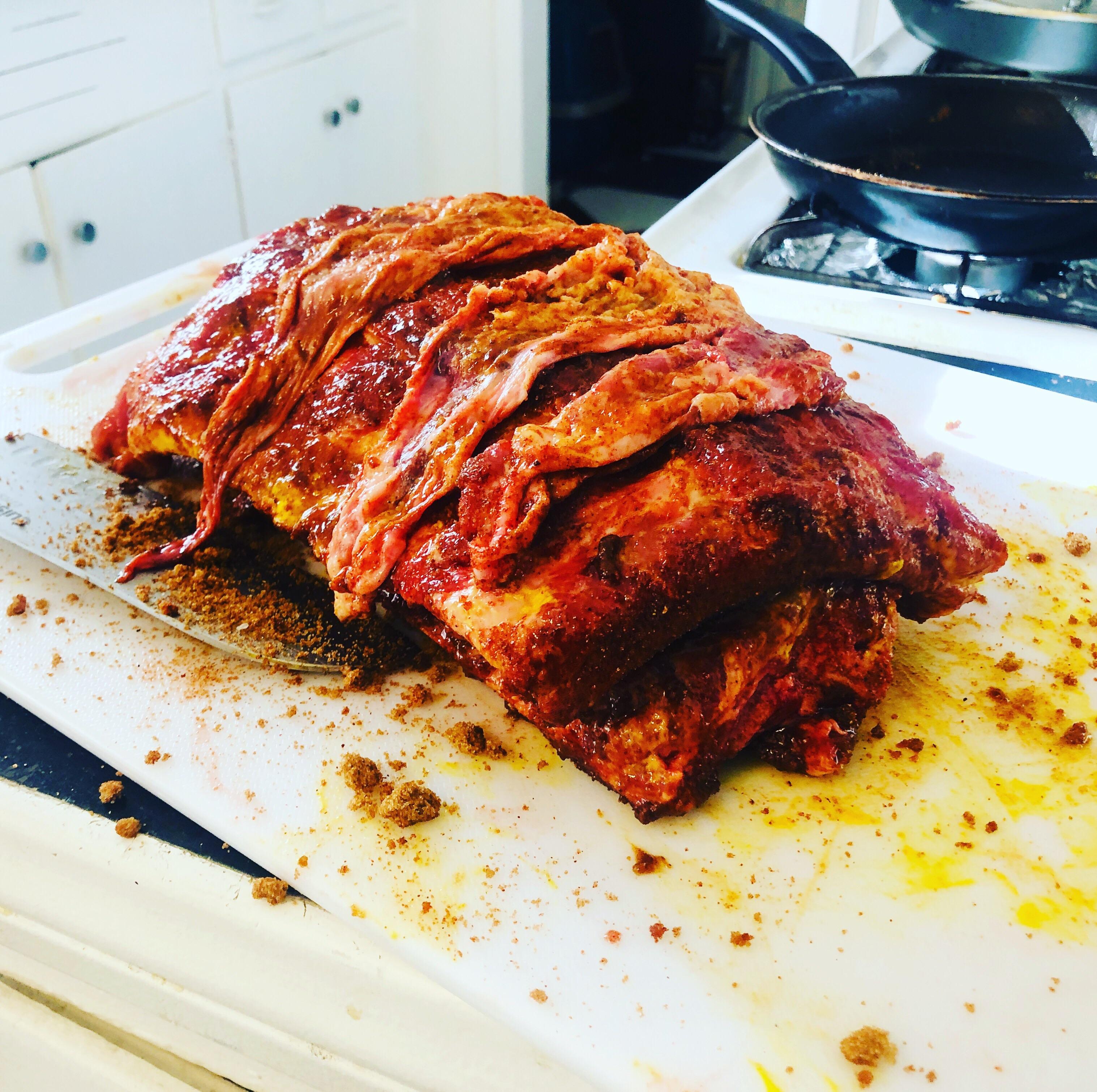 Mustard/rub makes the pork ribs looked cooked already r/meat