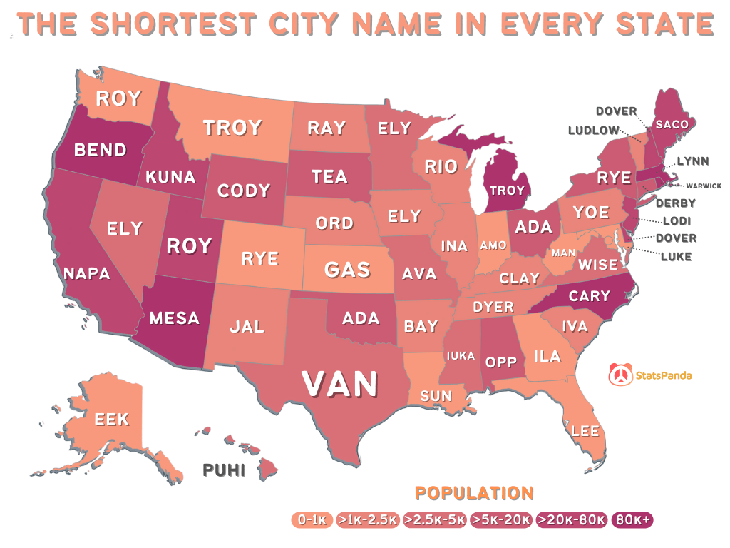 Shortest City Names in Every State MapPorn