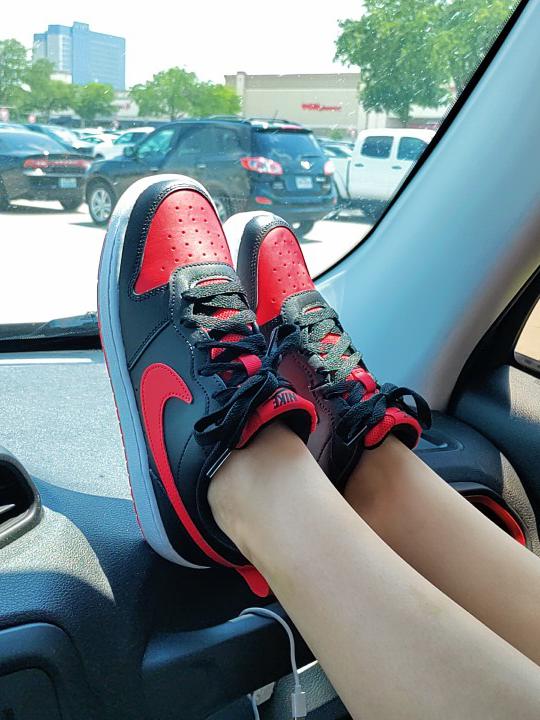 I have some bred air jordans, so my girlfriend and I found these size 5