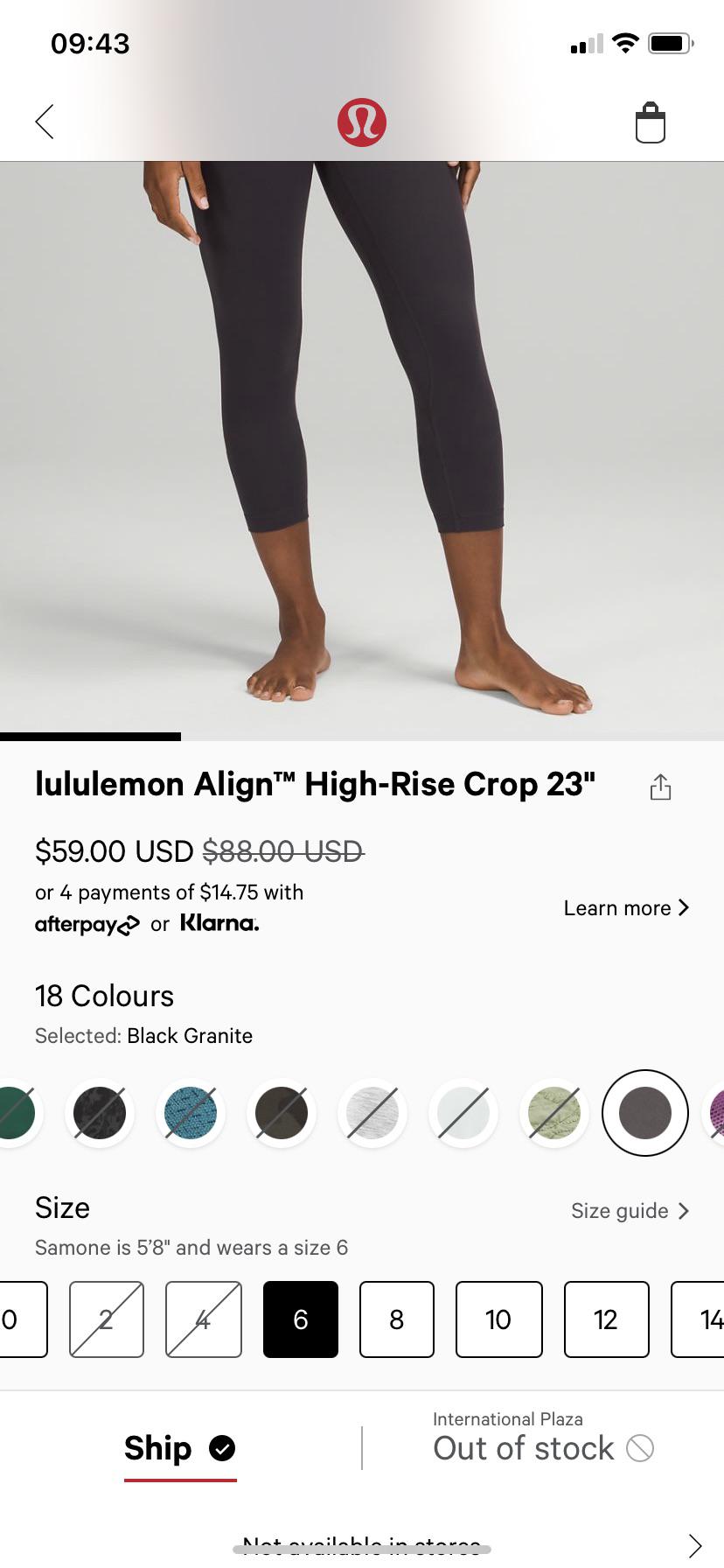 Black granite align restock size 0, 6 and up for 59! r/lululemon