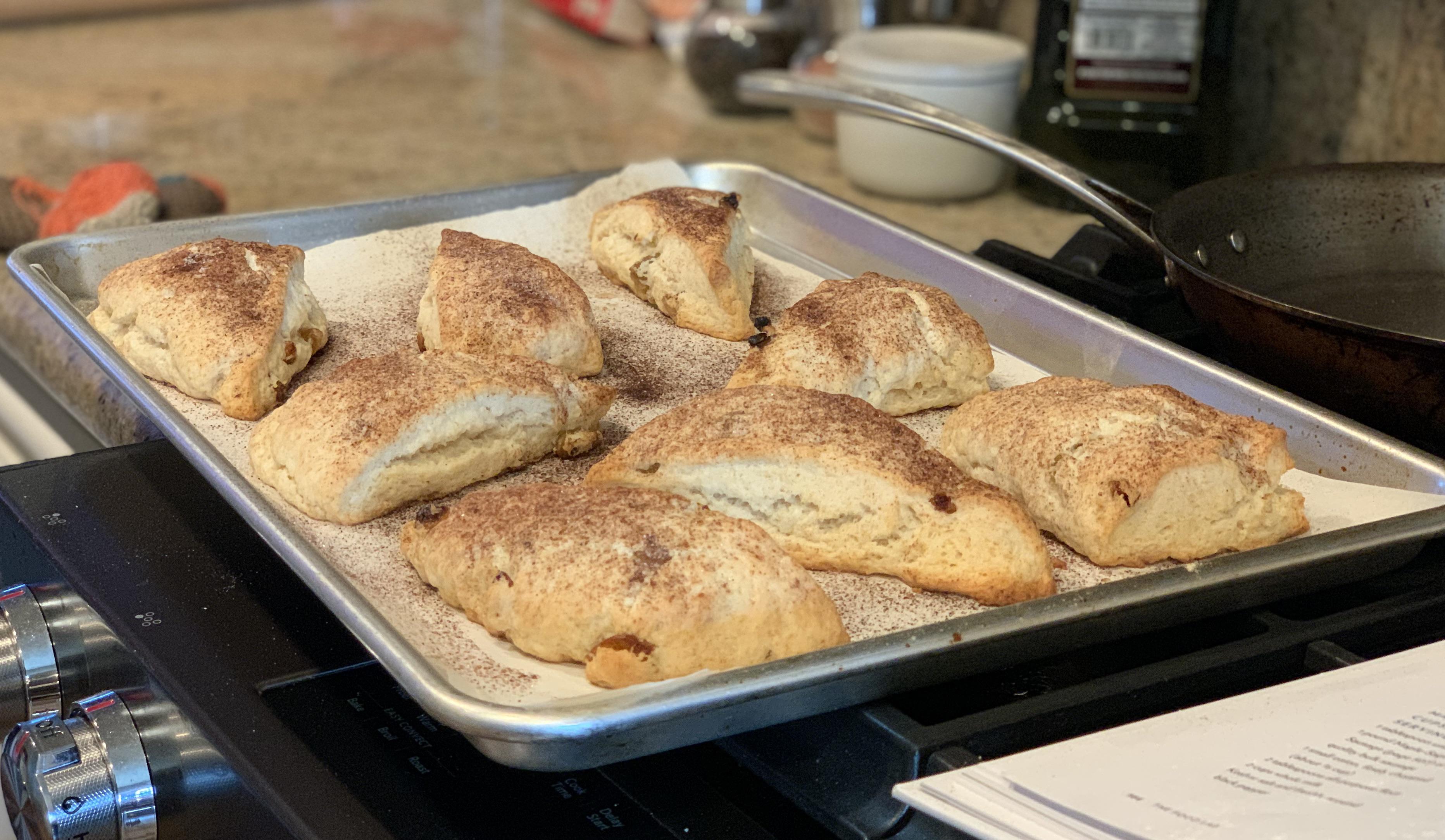 Cinnamon raisin scones, made from Kenji’s cream biscuits recipe r