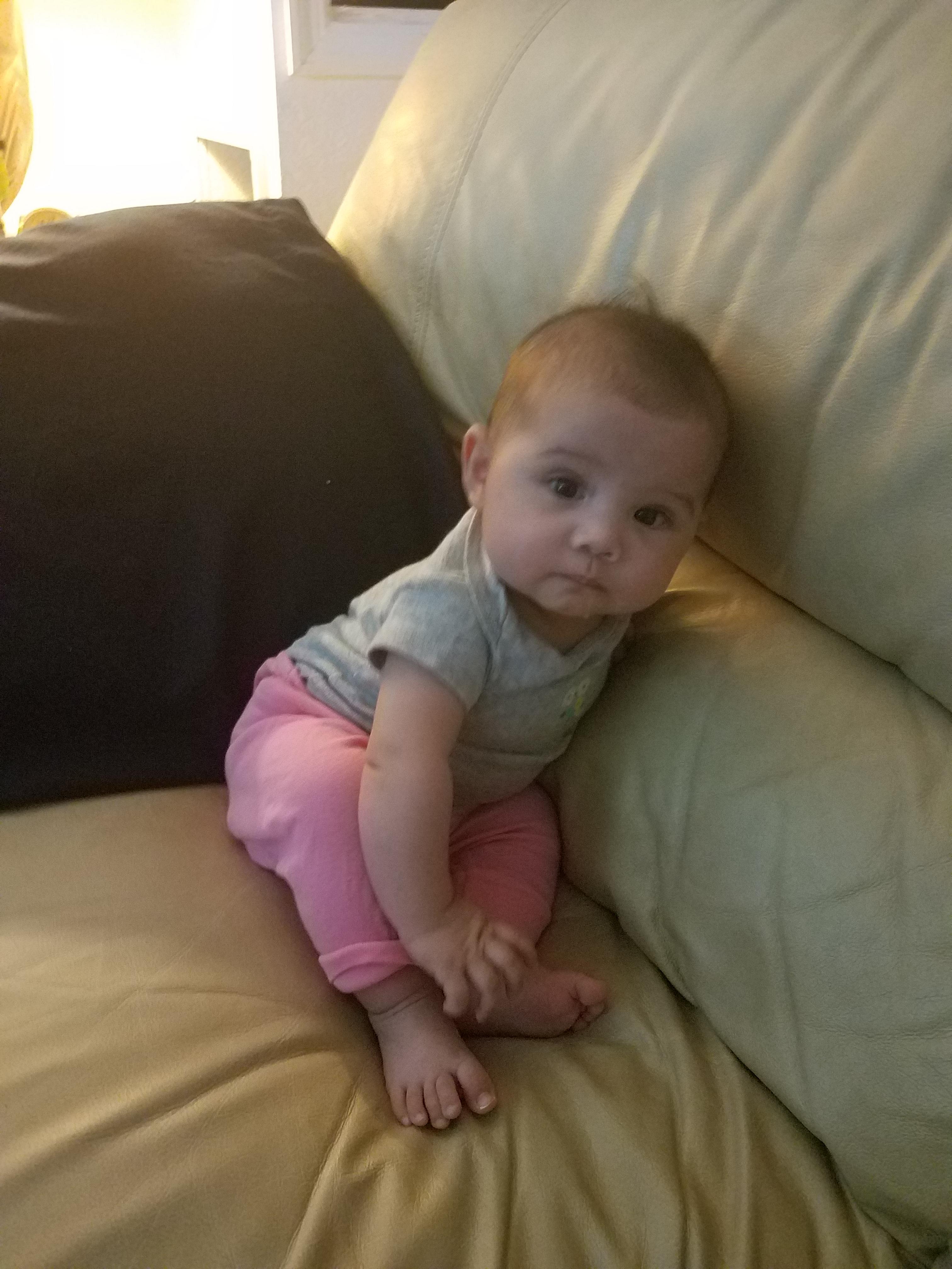 My baby sit up very low but sit up for the first time she support