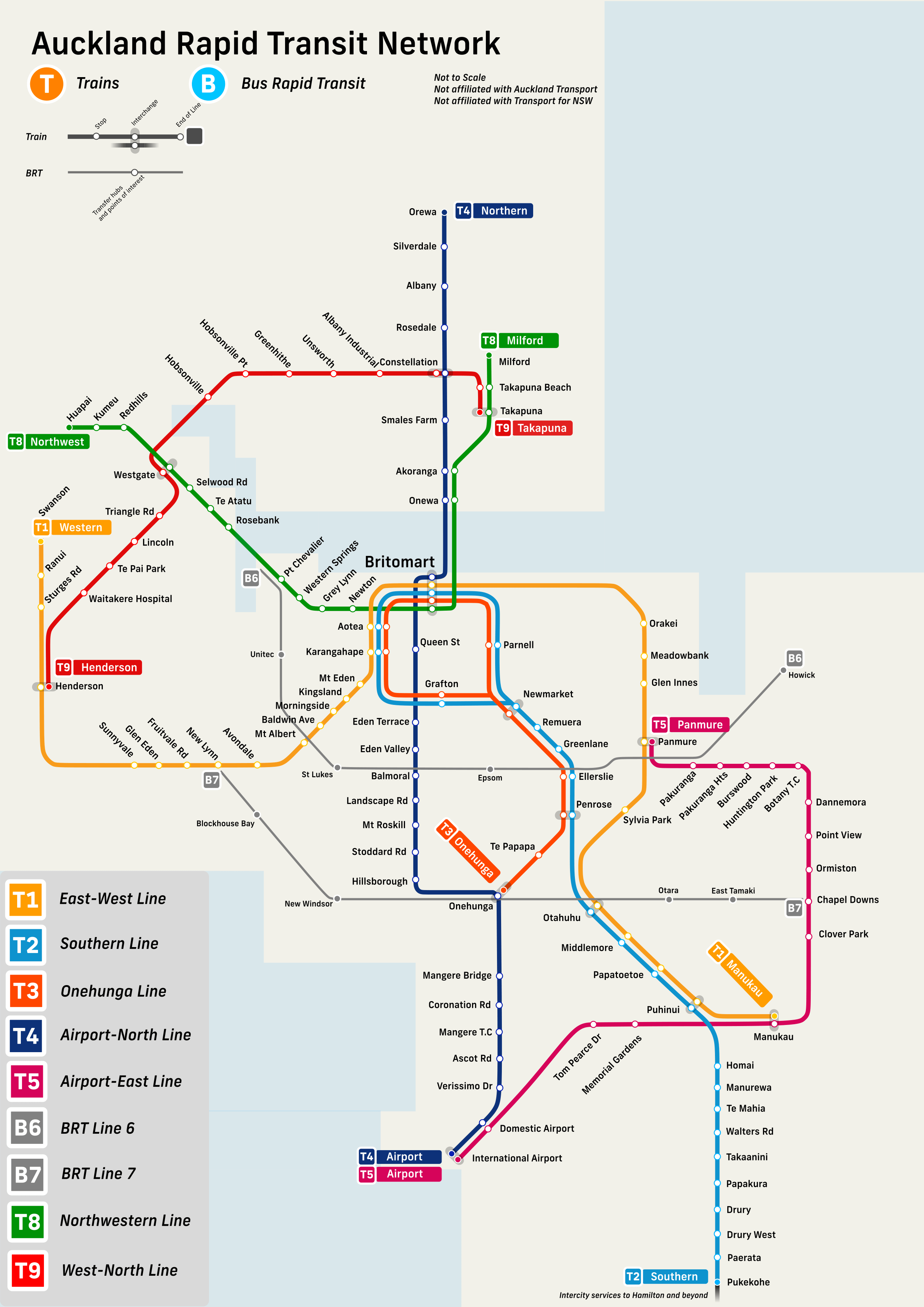 A map of the future of Auckland's transport system. r/TransitDiagrams