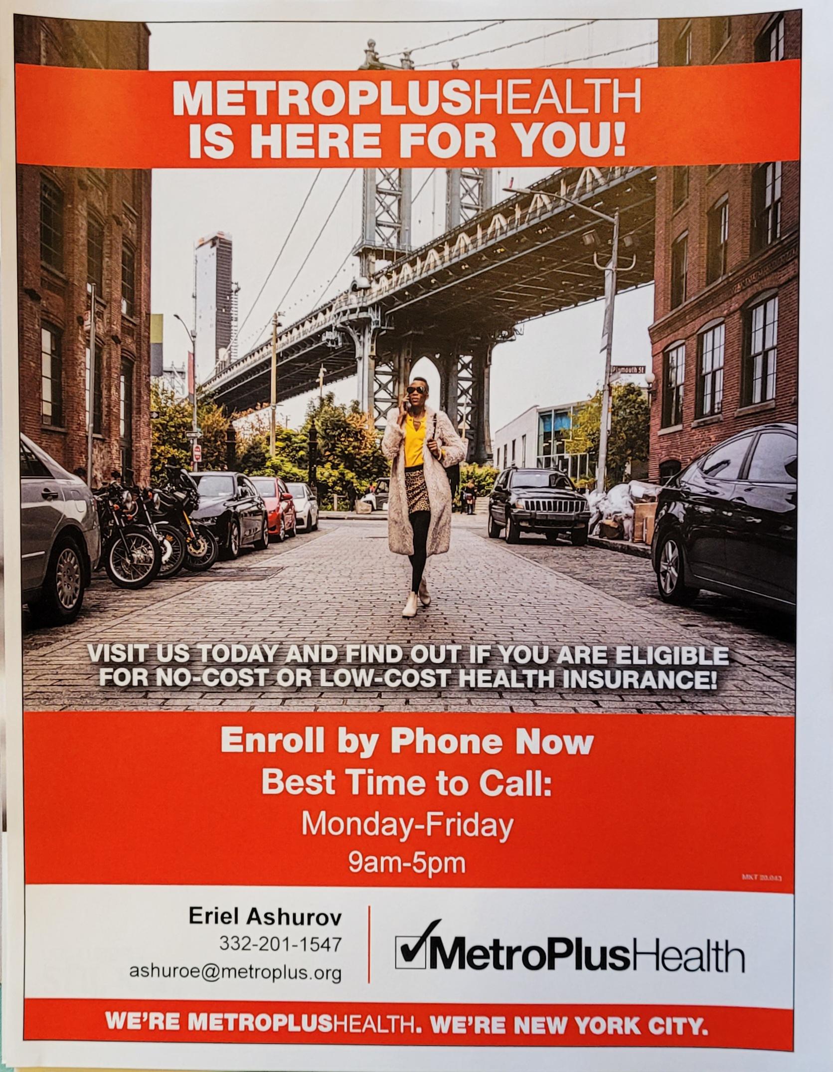 Enroll in FREE or lowcost health insurance with MetroPlus Health!! Call me at 3322011547 Mond