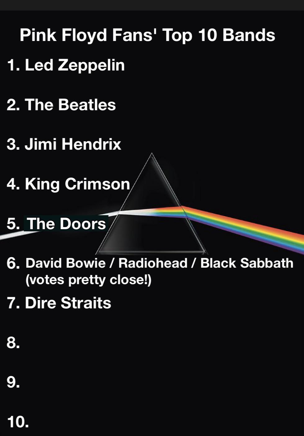 Day 8 If Pink Floyd is your favorite band, what is your second