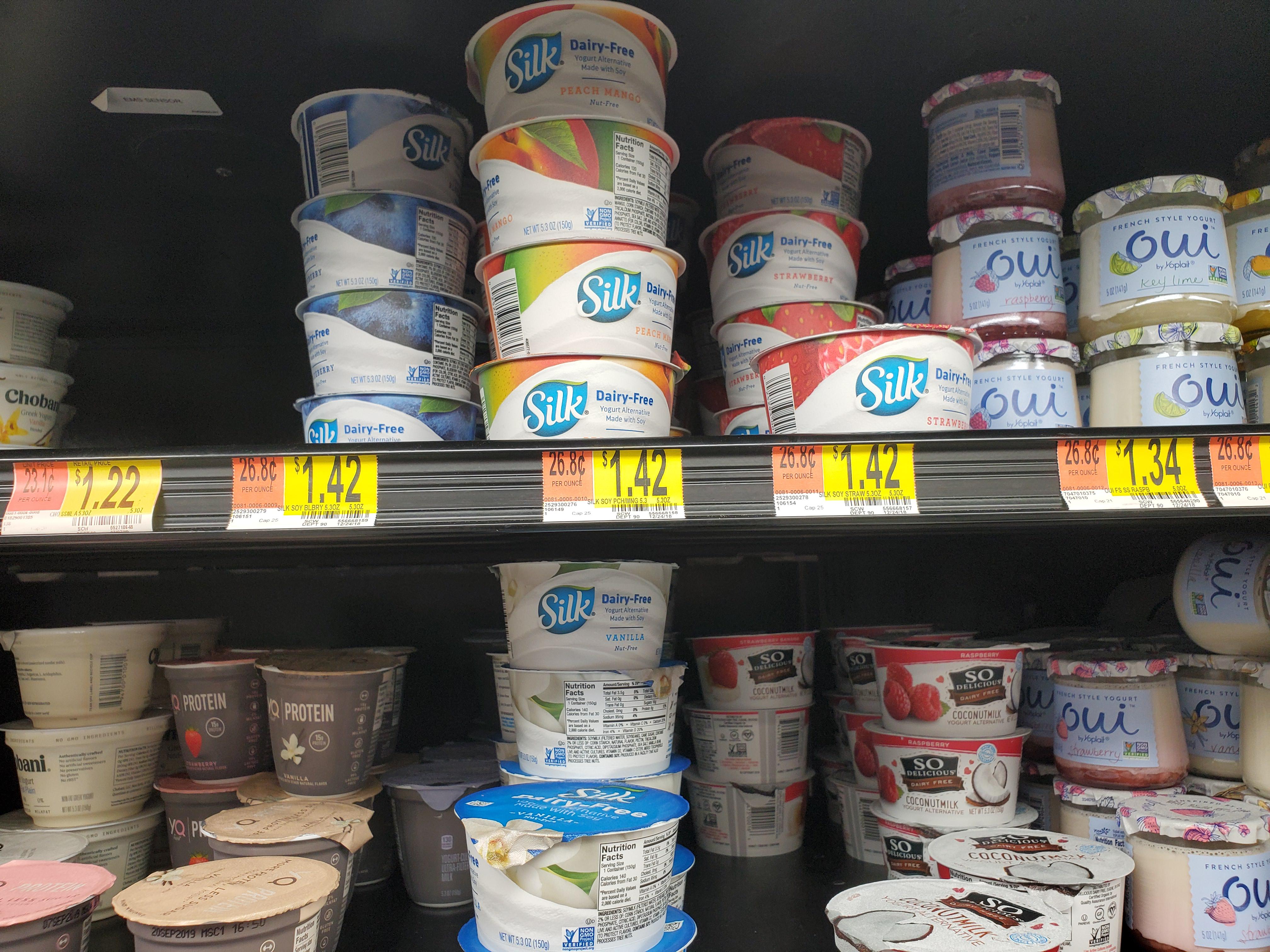 The entirety of the nondairy yogurt section at the Walmart in Iron
