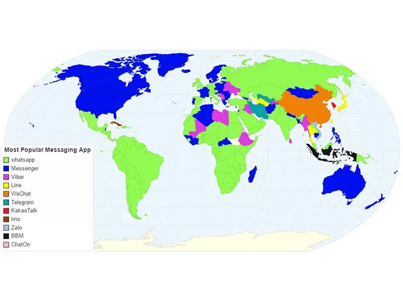 Most popular messaging app in each country r/MapPorn