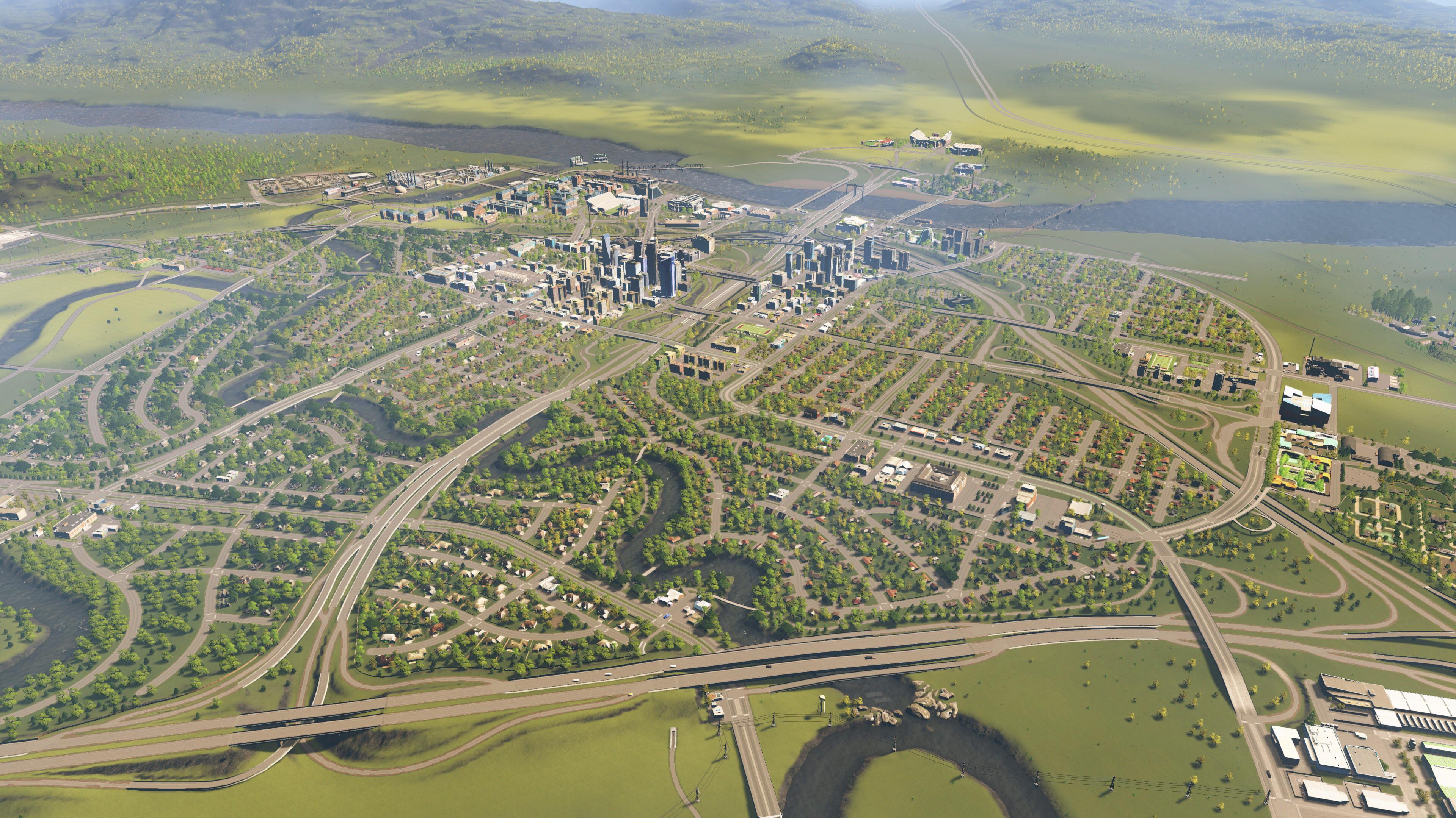 View of downtown Knoxville and surrounding suburbs r/CitiesSkylines