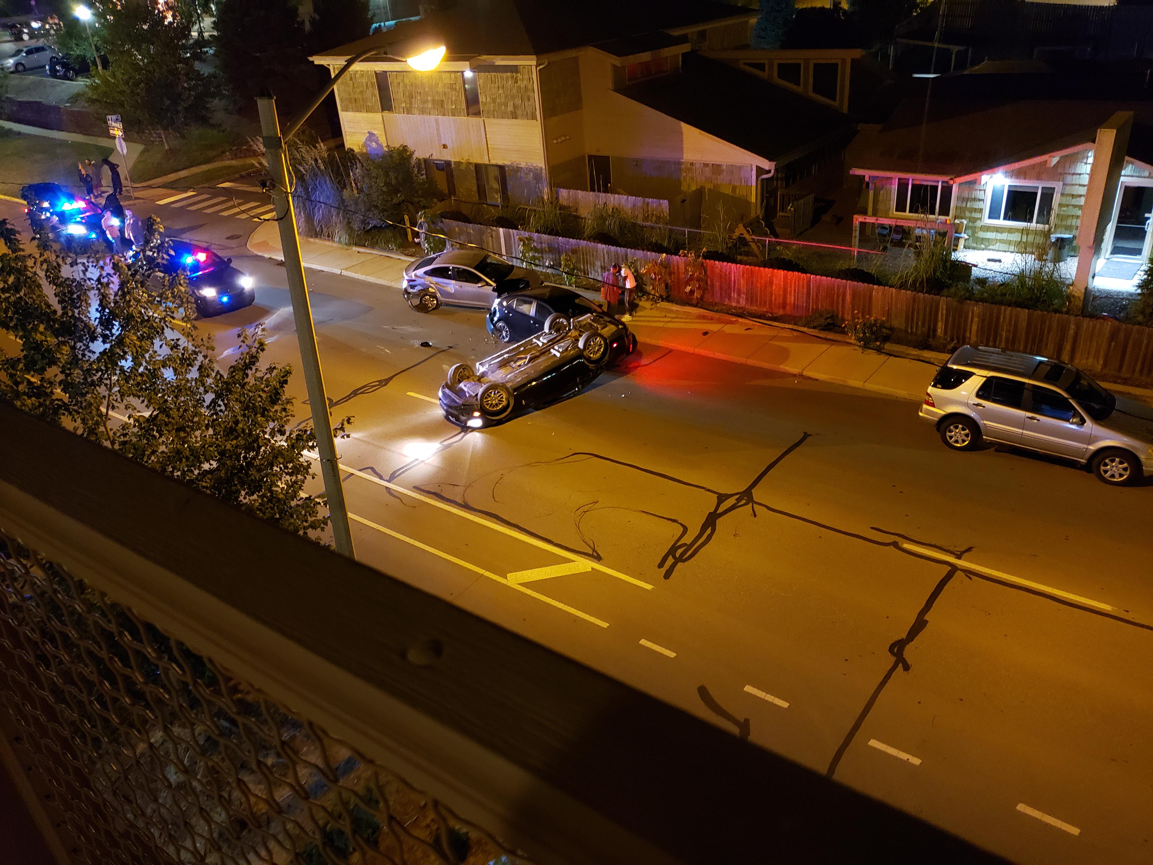 Guy crashes into 2 parked cars, flips his car, then gets arrested. N