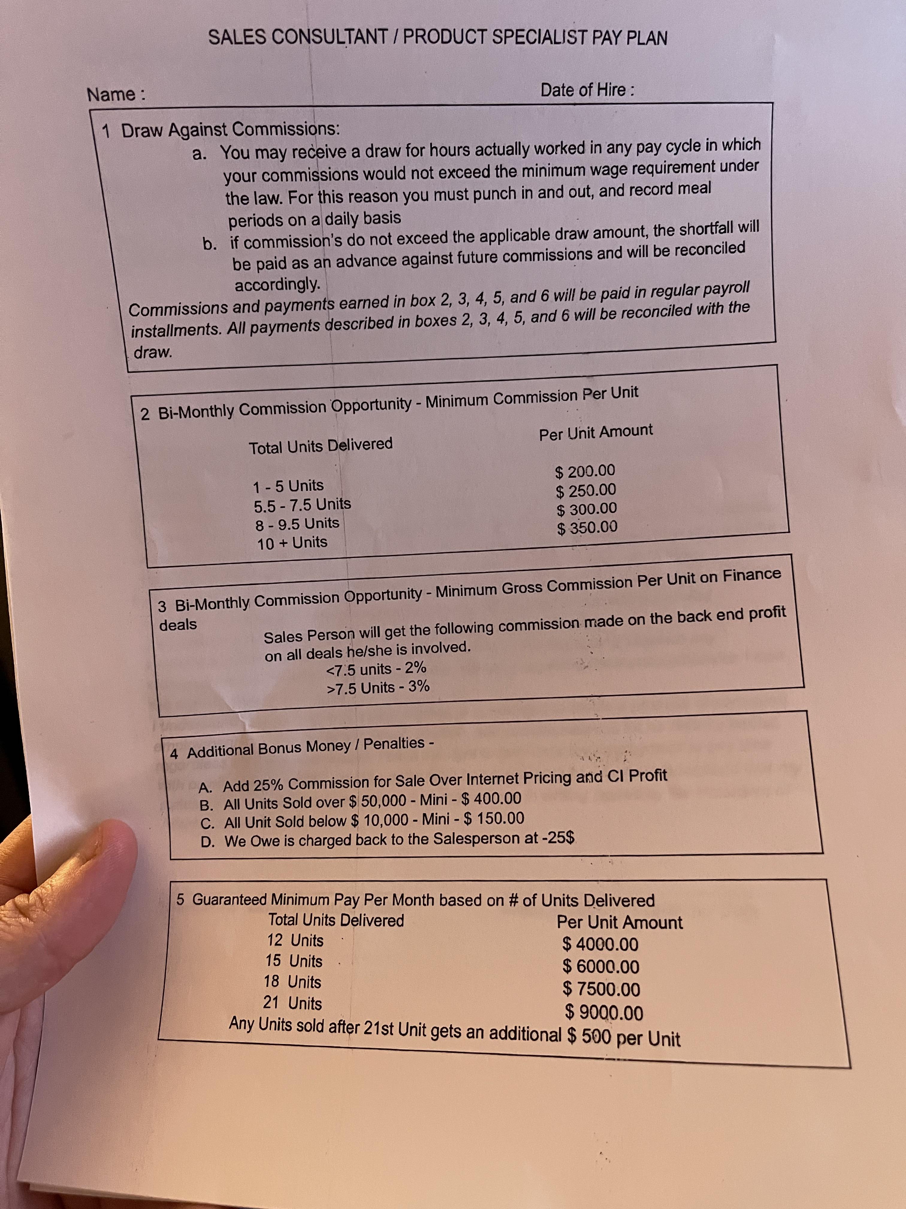 First ever job in car sales, and sales in general. Opinions on this payment plan? r